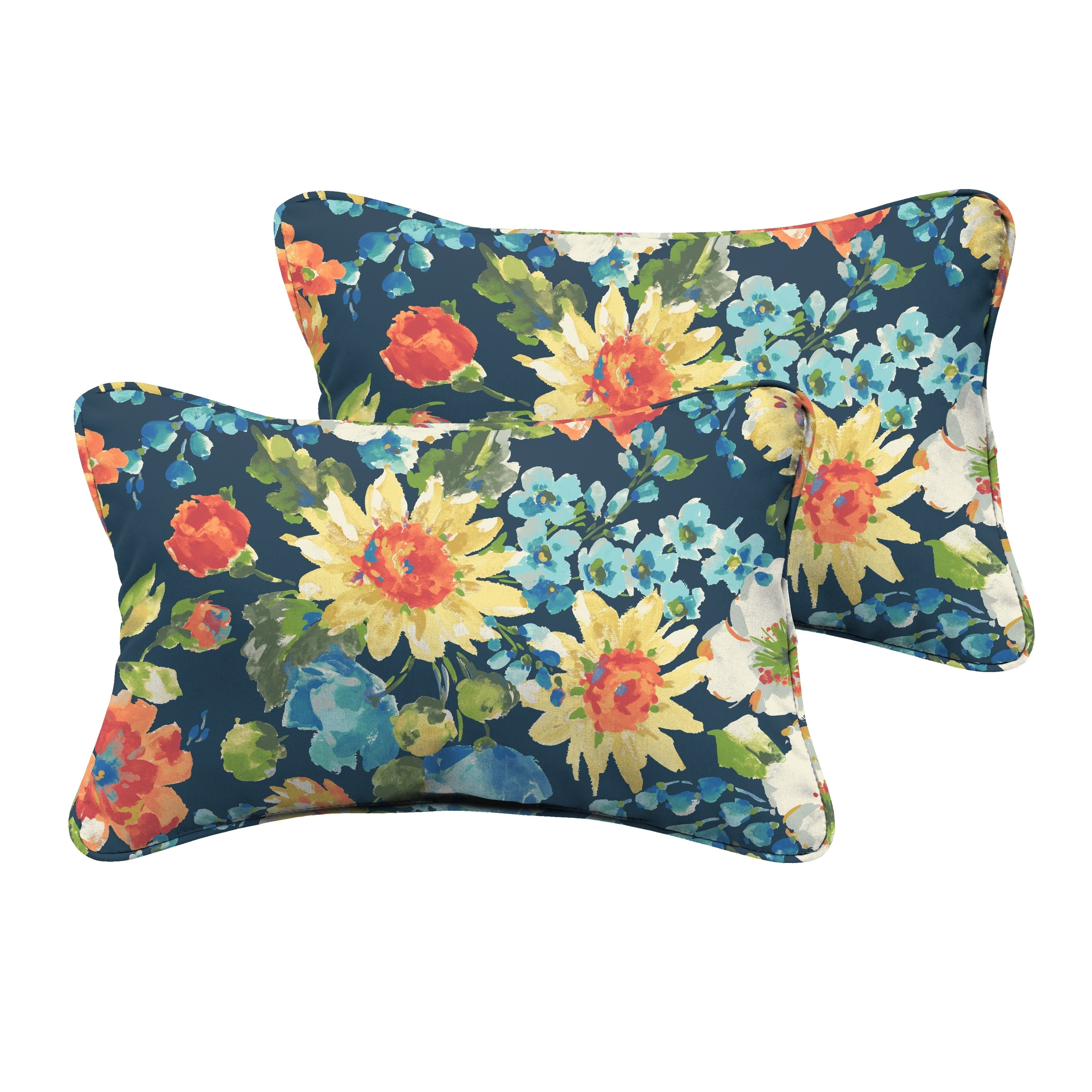 Humble Haute Indoor Outdoor Blue Multi Floral Lumbar Pillow Set Of 2