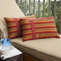Humble Haute Sunbrella Astoria Sunset Stripe And Dupione Crimson Large Flange Indoor Outdoor Lumbar Pillow Set Of 2