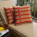 Humble Haute Sunbrella Astoria Sunset Stripe And Dupione Crimson Large Flange Indoor Outdoor Square Pillow Set Of 2