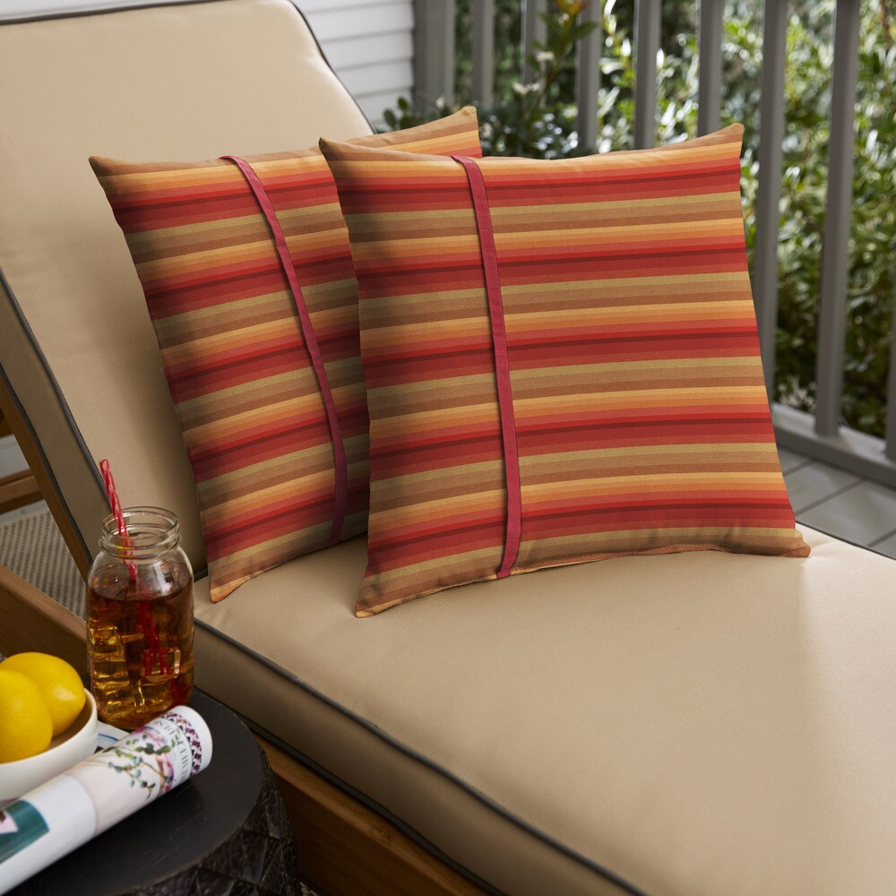 Humble Haute Sunbrella Astoria Sunset Stripe And Dupione Crimson Small Flange Indoor Outdoor Square Pillow Set Of 2