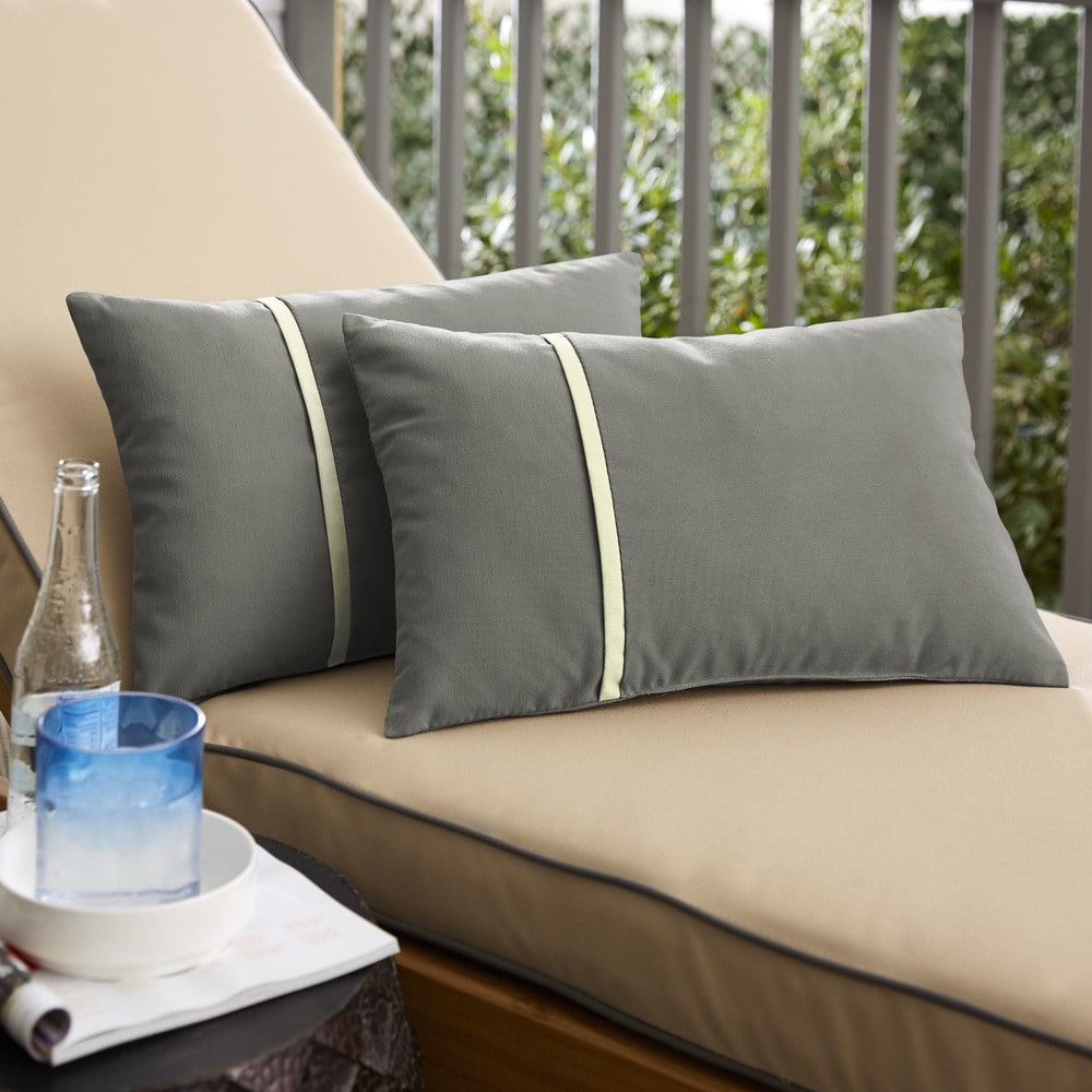 Humble Haute Sunbrella Canvas Charcoal And Canvas Natural Small Flange Indoor Outdoor Lumbar Pillow Set Of 2