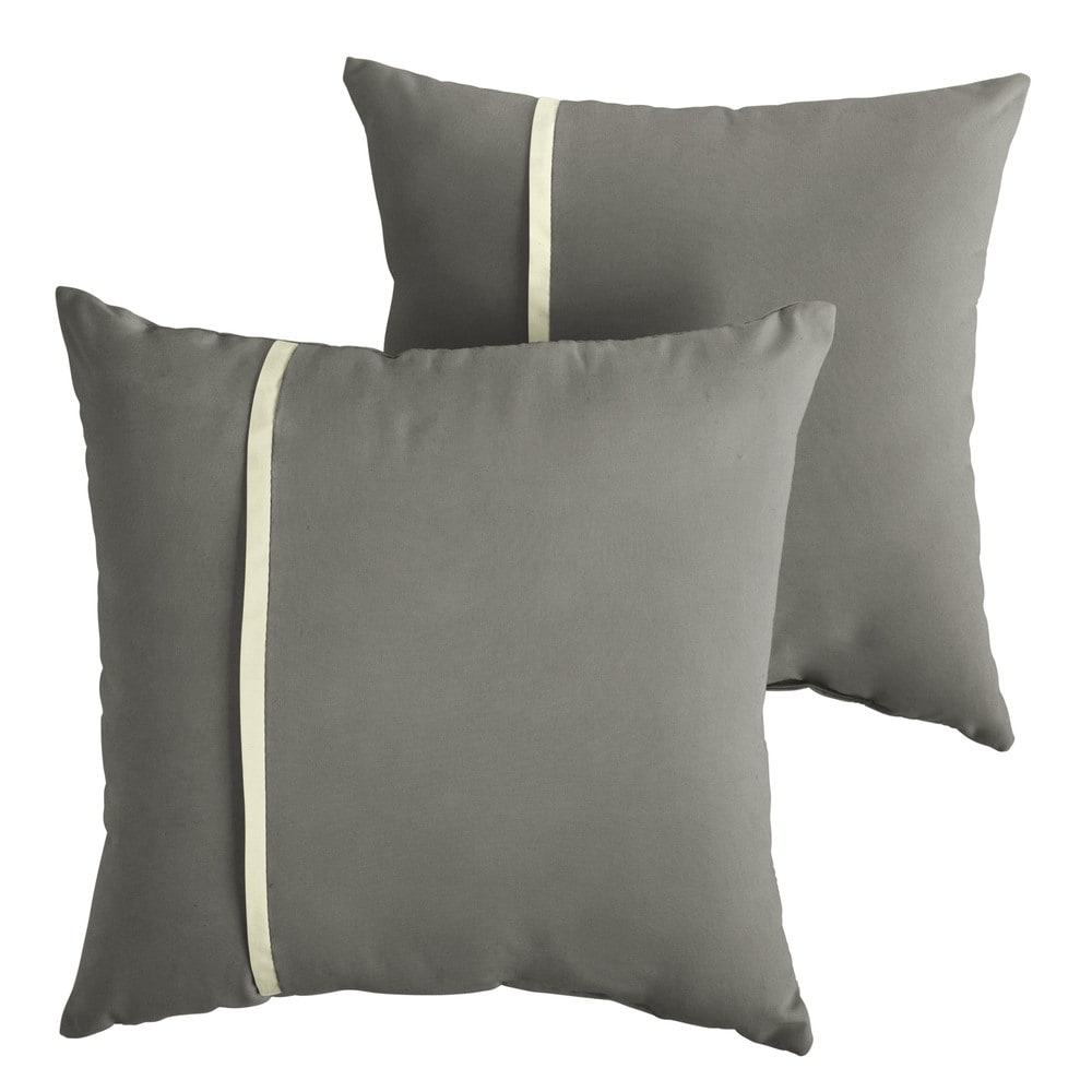 Humble Haute Sunbrella Canvas Charcoal And Canvas Natural Small Flange Indoor Outdoor Square Pillow Set Of 2