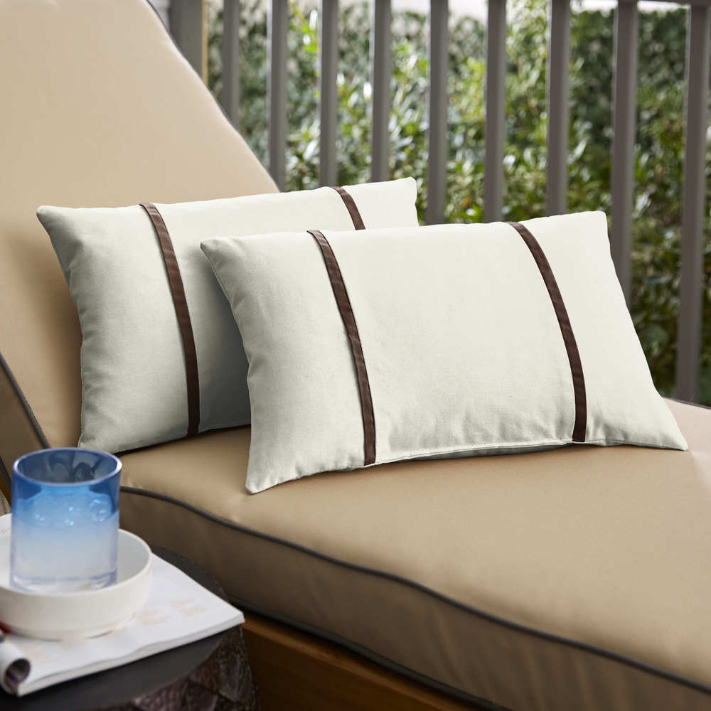 Humble Haute Sunbrella Canvas Natural And Canvas Bay Brown Double Small Flange Indoor Outdoor Pillows Set Of 2