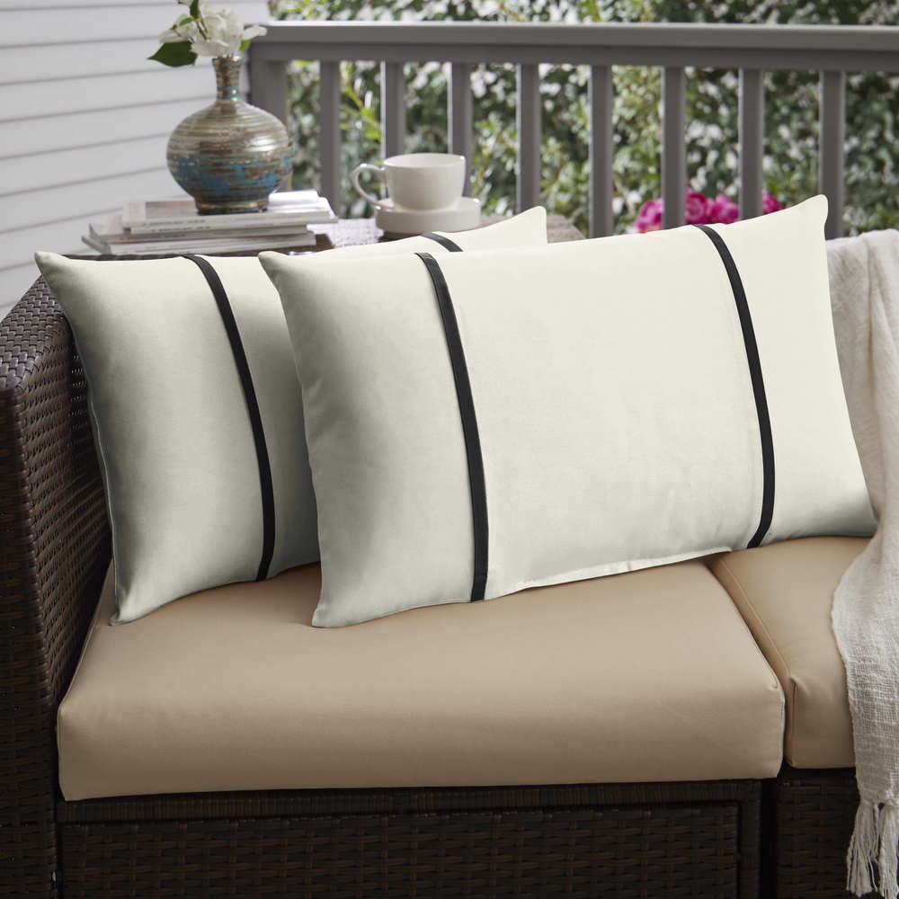 Humble Haute Sunbrella Canvas Natural And Canvas Black Double Small Flange Indoor Outdoor Pillows Set Of 2