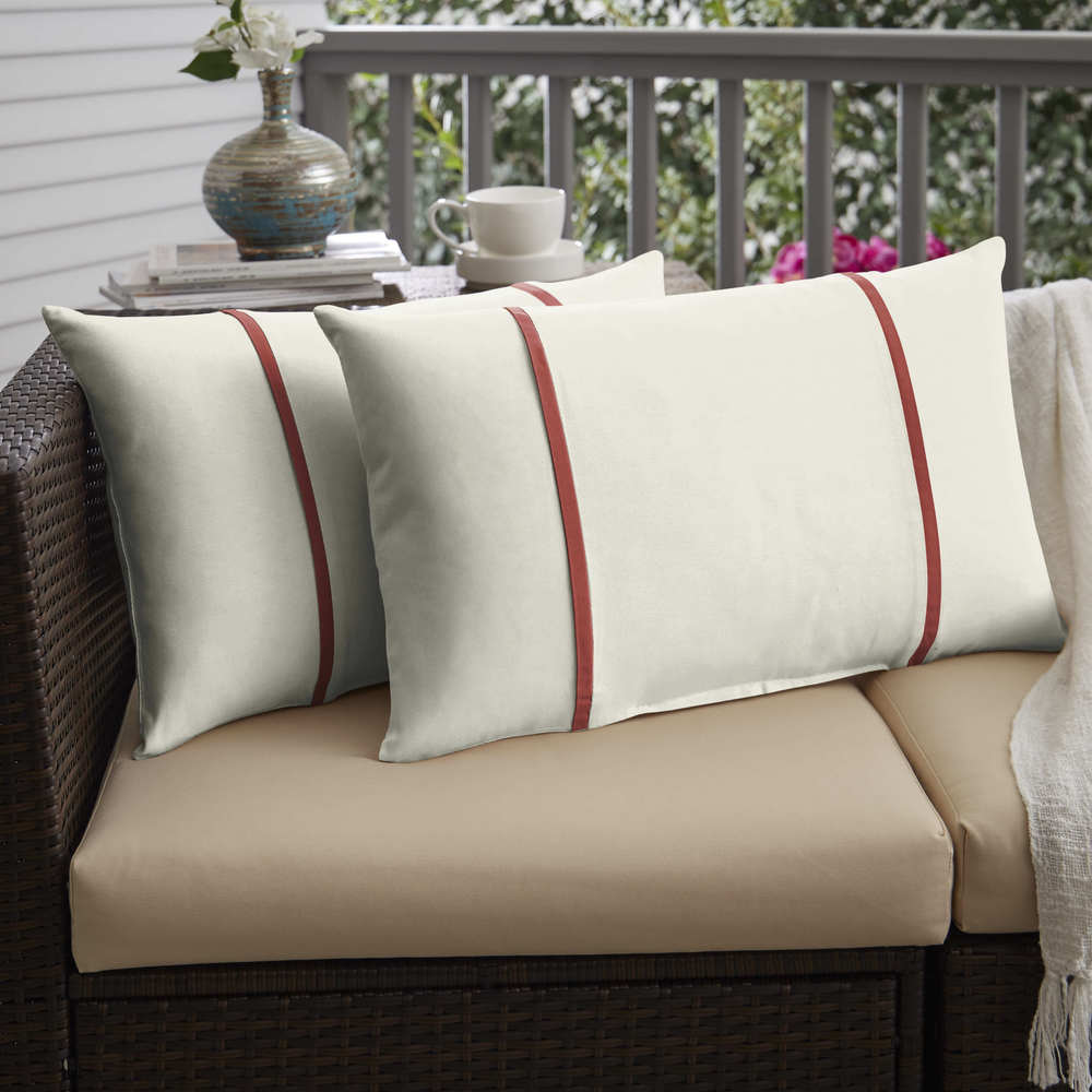 Humble Haute Sunbrella Canvas Natural And Canvas Henna Double Small Flange Indoor Outdoor Pillows Set Of 2