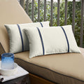 Humble Haute Sunbrella Canvas Natural And Canvas Navy Double Small Flange Indoor Outdoor Pillows Set Of 2