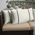 Humble Haute Sunbrella Canvas Natural And Canvas Navy Double Small Flange Indoor Outdoor Pillows Set Of 2