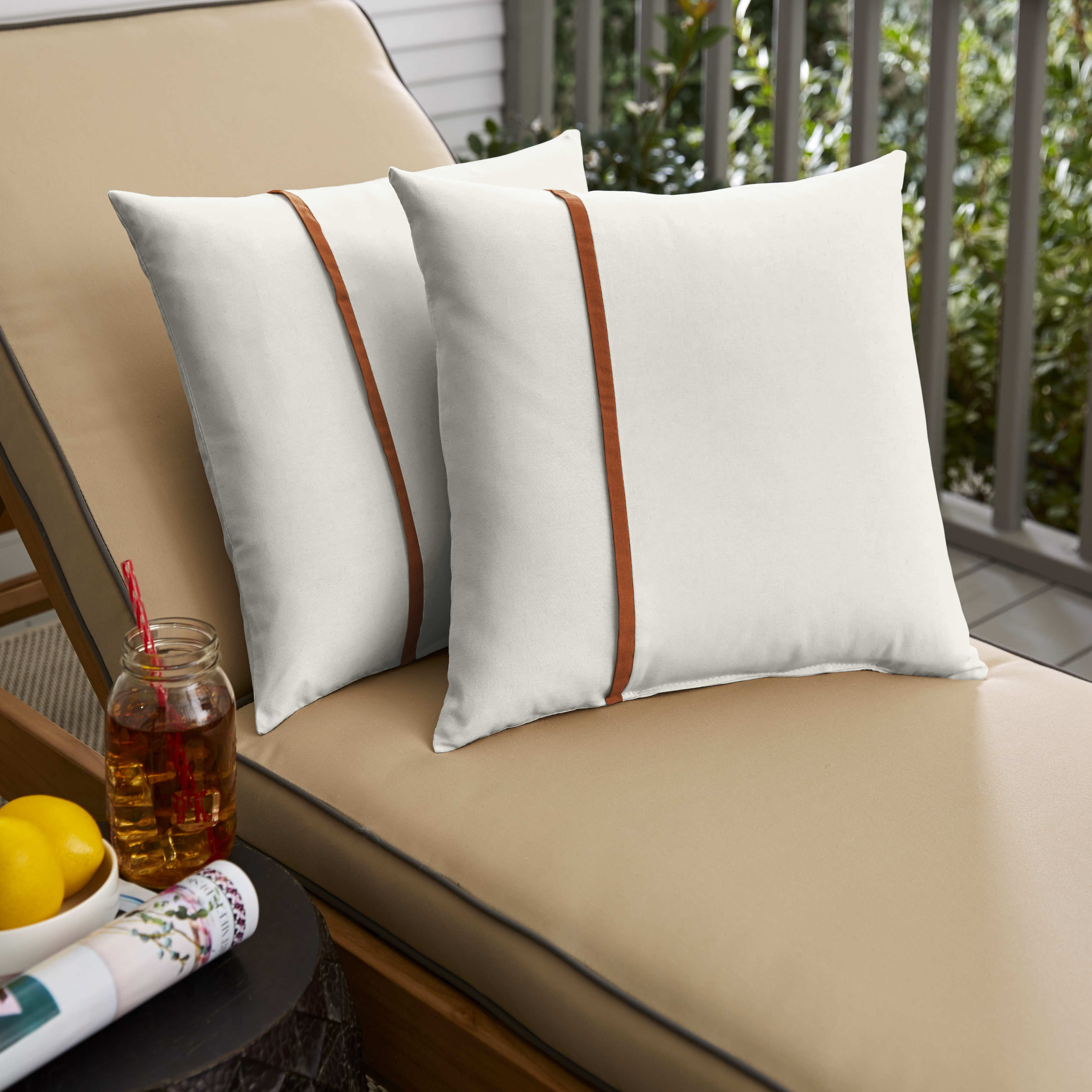 Humble Haute Sunbrella Canvas Natural And Canvas Rust Single Small Flange Indoor Outdoor Pillows Set Of 2