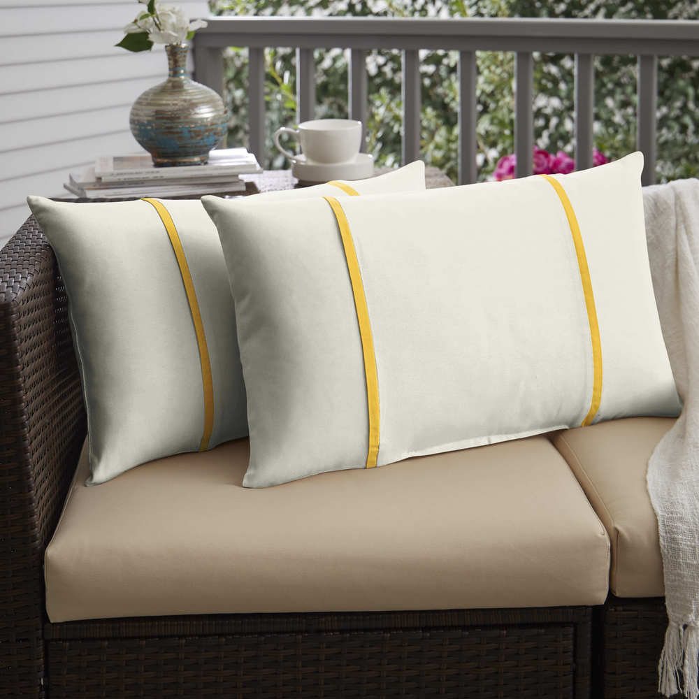 Humble Haute Sunbrella Canvas Natural And Canvas Sunflower Yellow Double Small Flange Indoor Outdoor Pillows Set Of 2