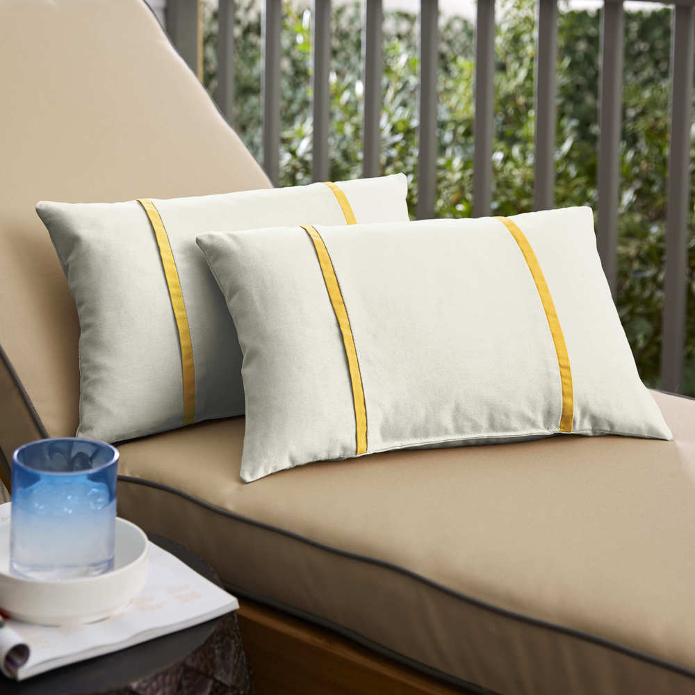 Humble Haute Sunbrella Canvas Natural And Canvas Sunflower Yellow Double Small Flange Indoor Outdoor Pillows Set Of 2