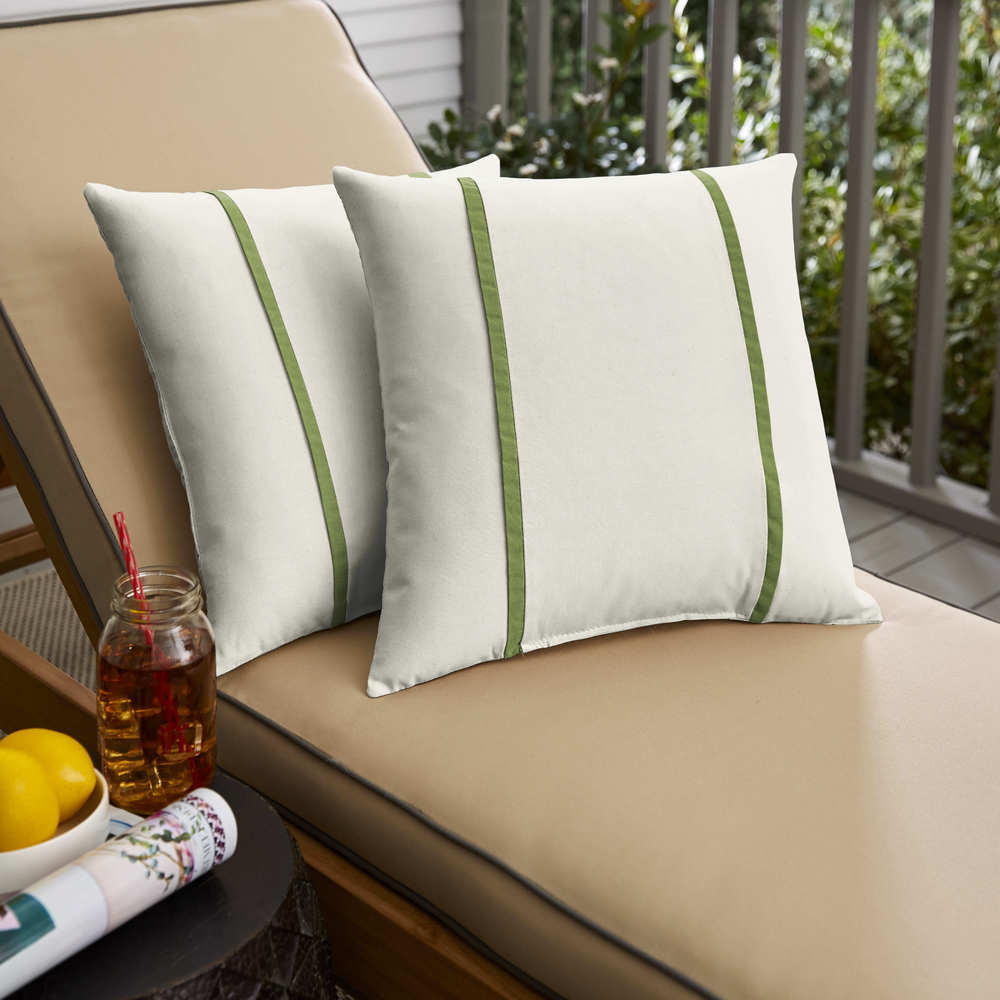 Humble Haute Sunbrella Canvas Natural And Spectrum Cilantro Double Small Flange Indoor Outdoor Pillows Set Of 2