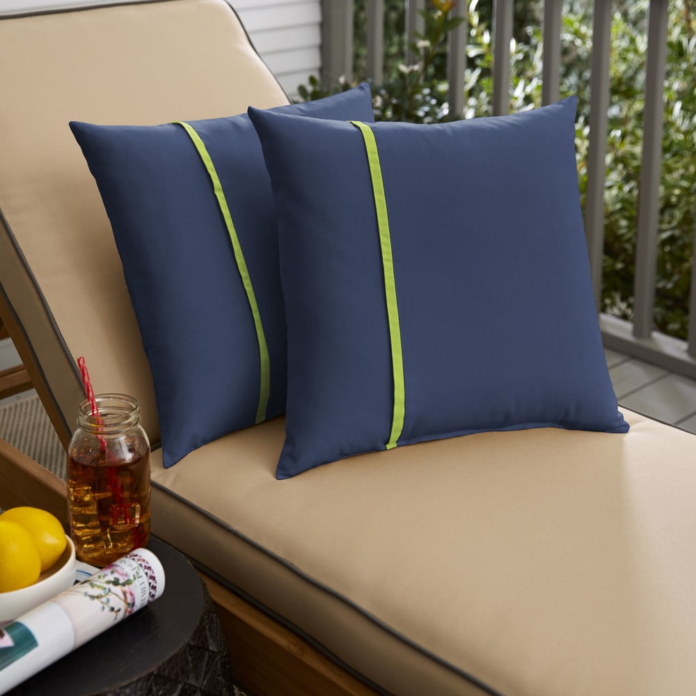 Humble Haute Sunbrella Canvas Navy And Canvas Macaw Small Flange Indoor Outdoor Square Pillow Set Of 2