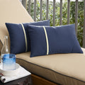 Humble Haute Sunbrella Canvas Navy And Canvas Natural Small Flange Indoor Outdoor Lumbar Pillow Set Of 2