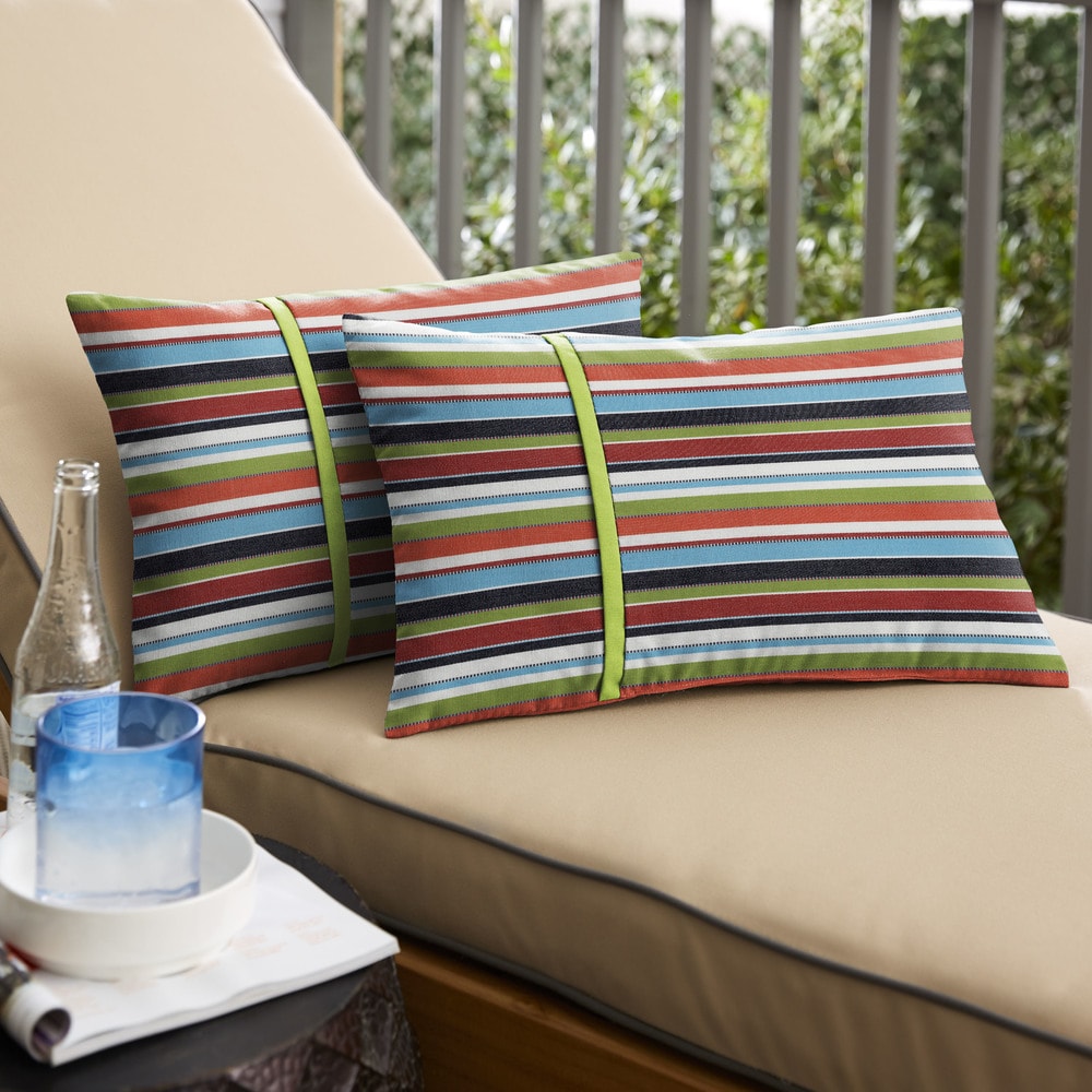Humble Haute Sunbrella Carousel Confetti And Canvas Macaw Small Flange Indoor Outdoor Lumbar Pillow Set Of 2
