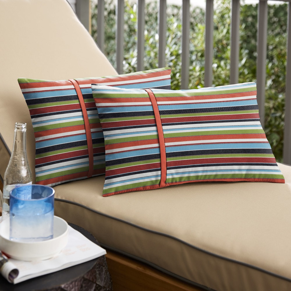 Humble Haute Sunbrella Carousel Confetti And Canvas Melon Small Flange Indoor Outdoor Lumbar Pillow Set Of 2