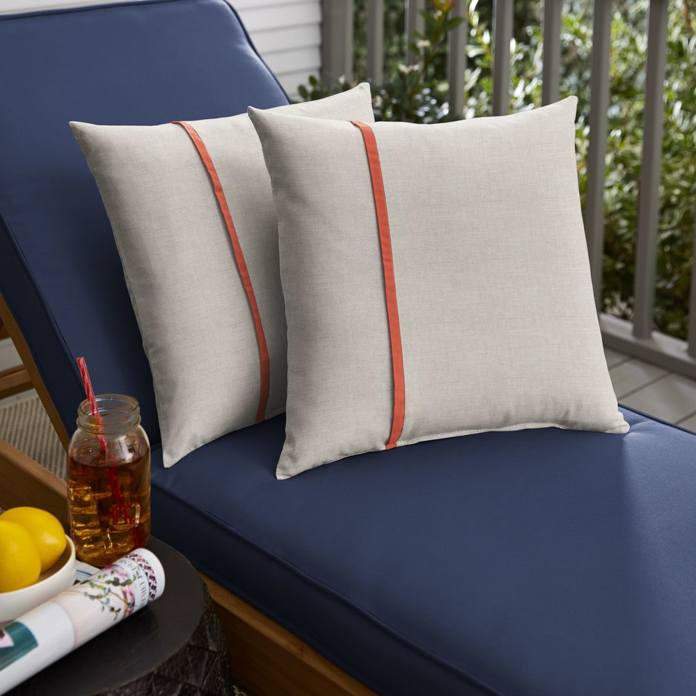 Humble Haute Sunbrella Cast Silver And Canvas Melon Small Flange Indoor Outdoor Square Pillow Set Of 2