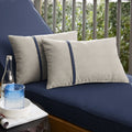 Humble Haute Sunbrella Cast Silver And Canvas Navy Small Flange Indoor Outdoor Lumbar Pillow Set Of 2