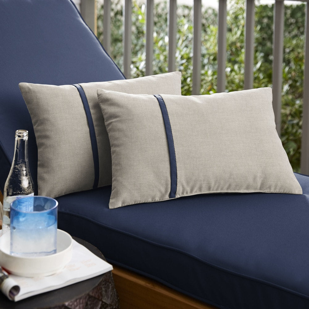 Humble Haute Sunbrella Cast Silver And Canvas Navy Small Flange Indoor Outdoor Lumbar Pillow Set Of 2