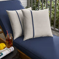 Humble Haute Sunbrella Cast Silver And Canvas Navy Small Flange Indoor Outdoor Square Pillow Set Of 2