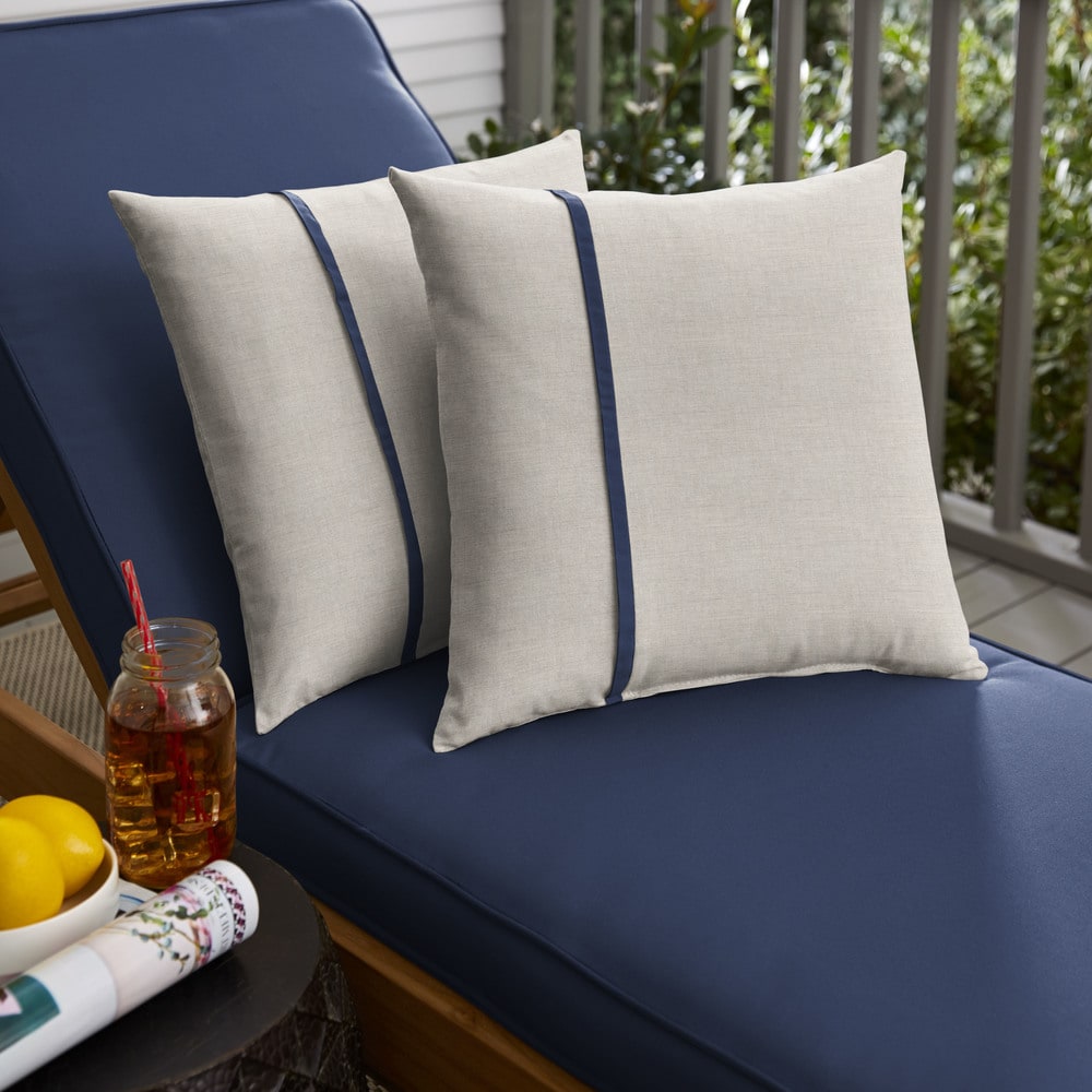 Humble Haute Sunbrella Cast Silver And Canvas Navy Small Flange Indoor Outdoor Square Pillow Set Of 2