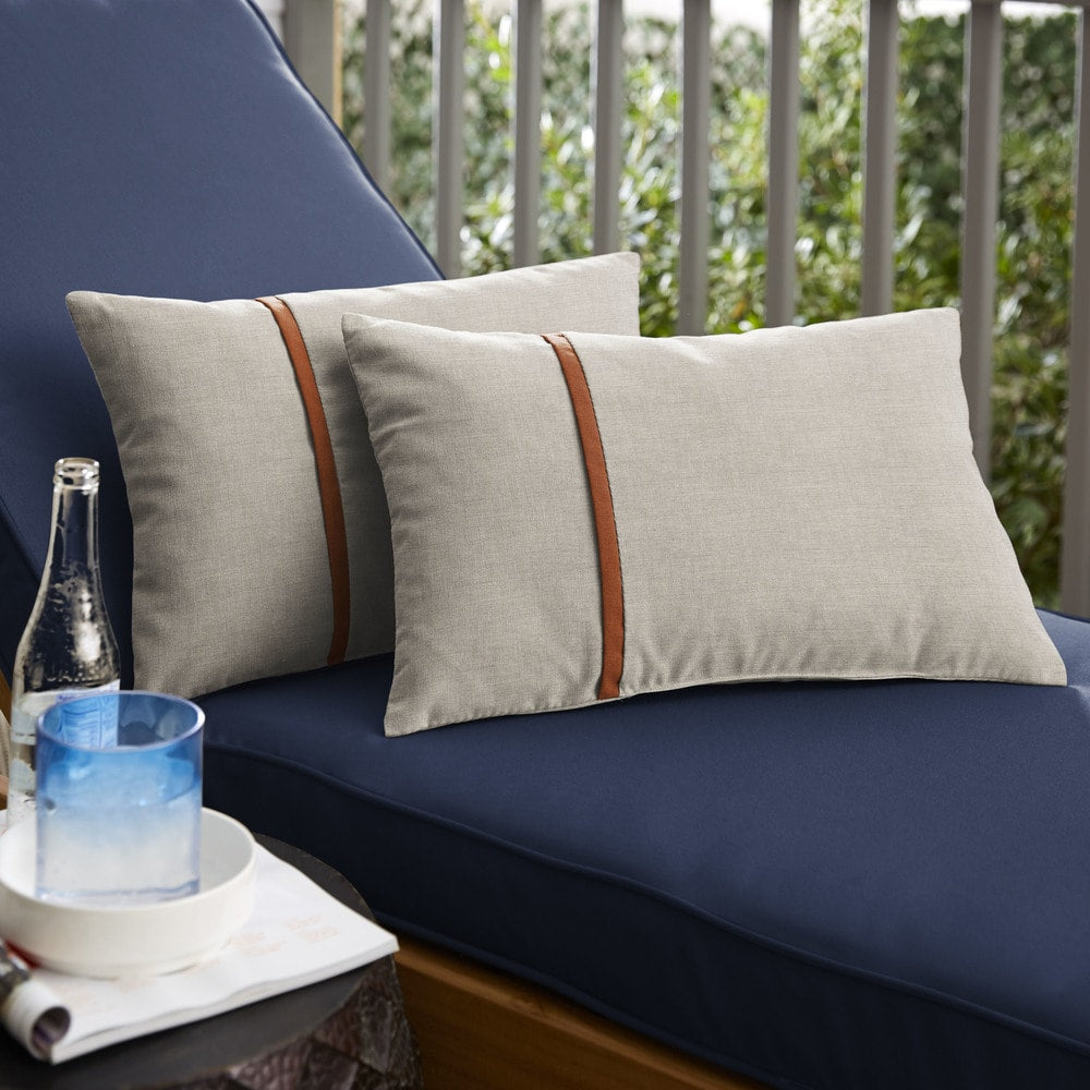 Humble Haute Sunbrella Cast Silver And Canvas Rust Small Flange Indoor Outdoor Lumbar Pillow Set Of 2