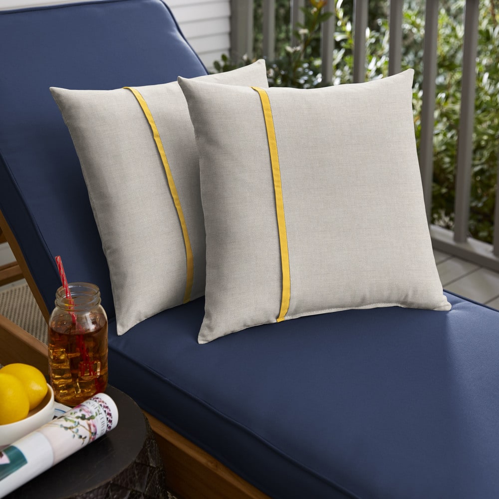 Humble Haute Sunbrella Cast Silver And Canvas Sunflower Yellow Small Flange Indoor Outdoor Square Pillow Set Of 2