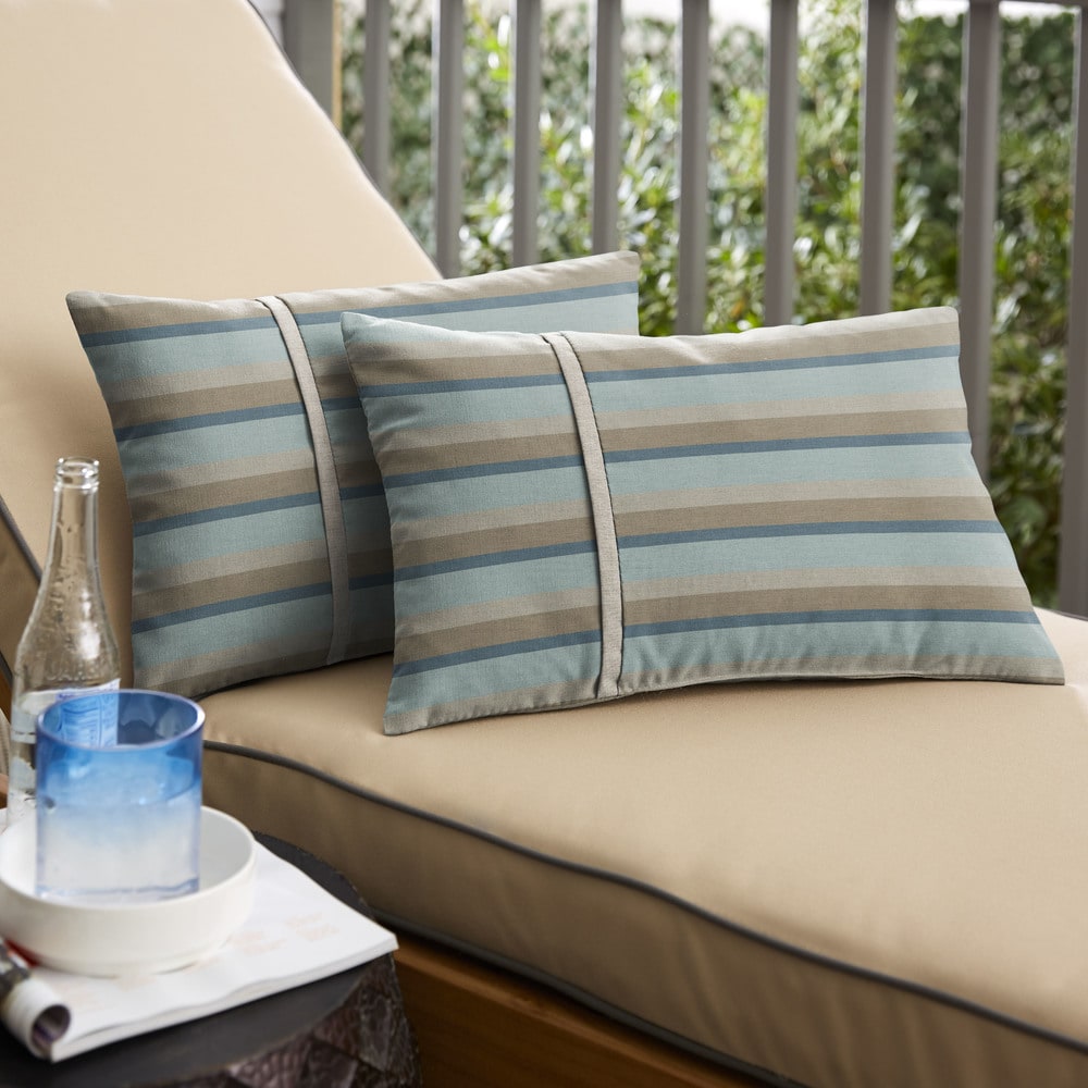 Humble Haute Sunbrella Gateway Mist Stripe And Cast Silver Small Flange Indoor Outdoor Lumbar Pillow Set Of 2