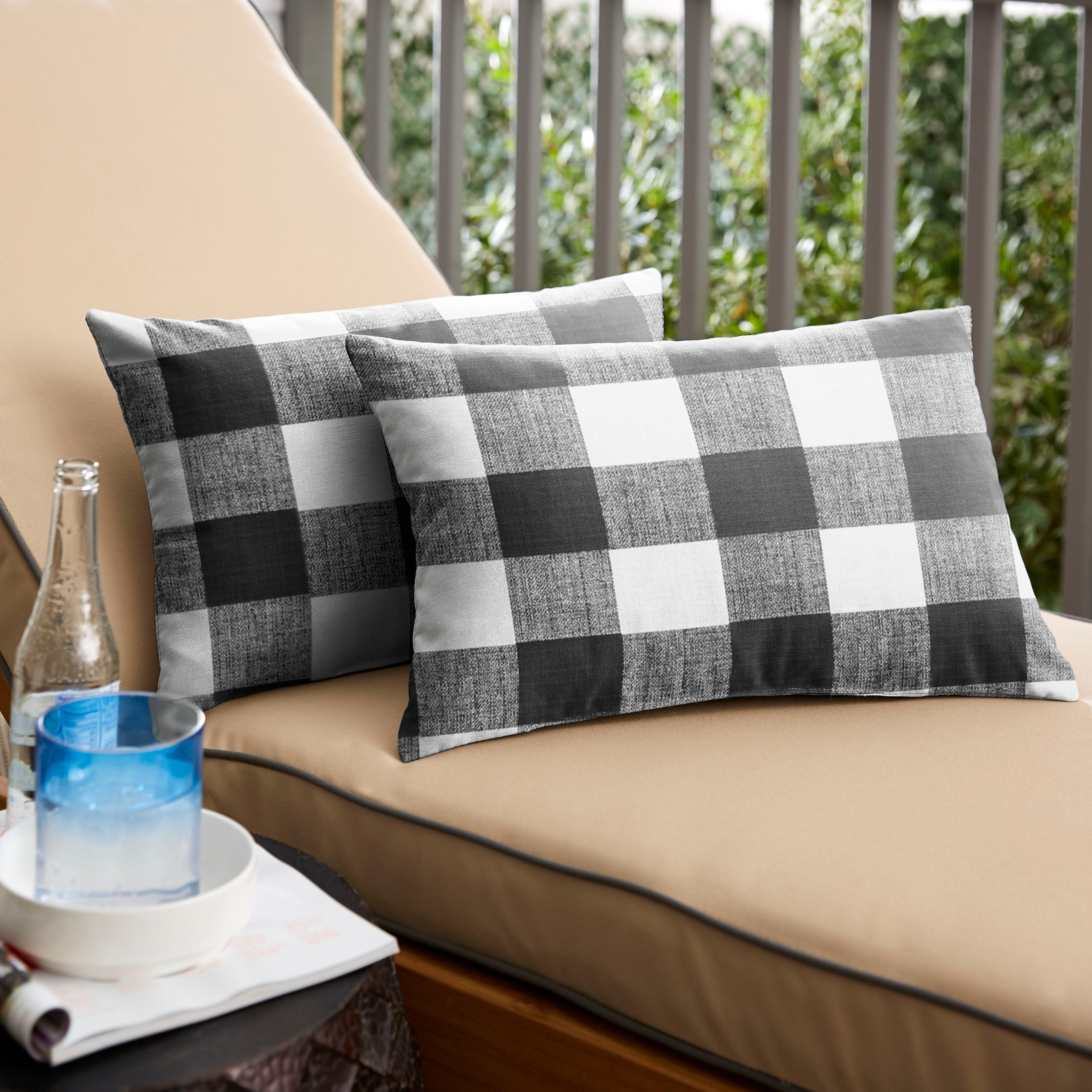 Humble Haute Black Buffalo Plaid Indoor Outdoor Lumbar Pillow Set Of 2 13 In H X 20 In W