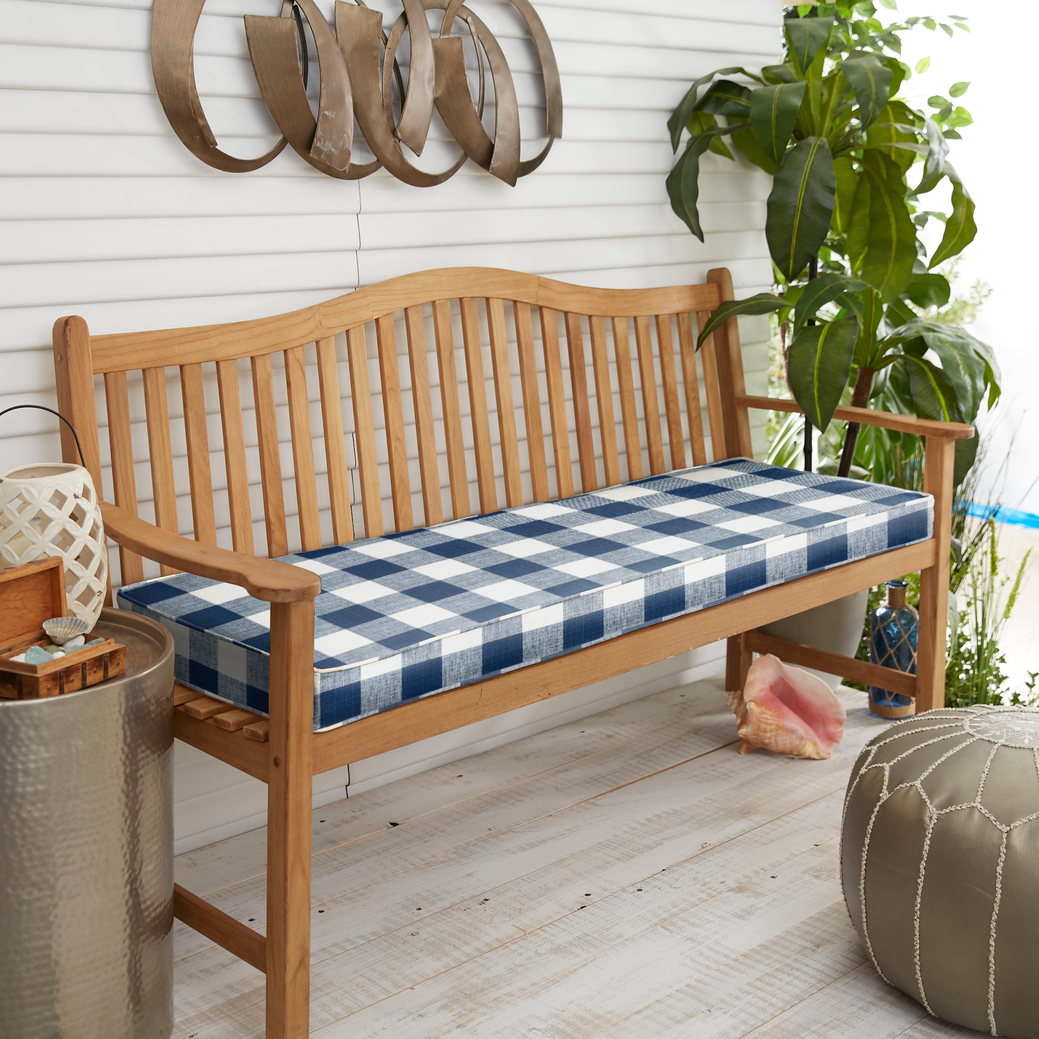 Humble And Haute Dark Blue Buffalo Plaid Indoor Outdoor Bench Cushion
