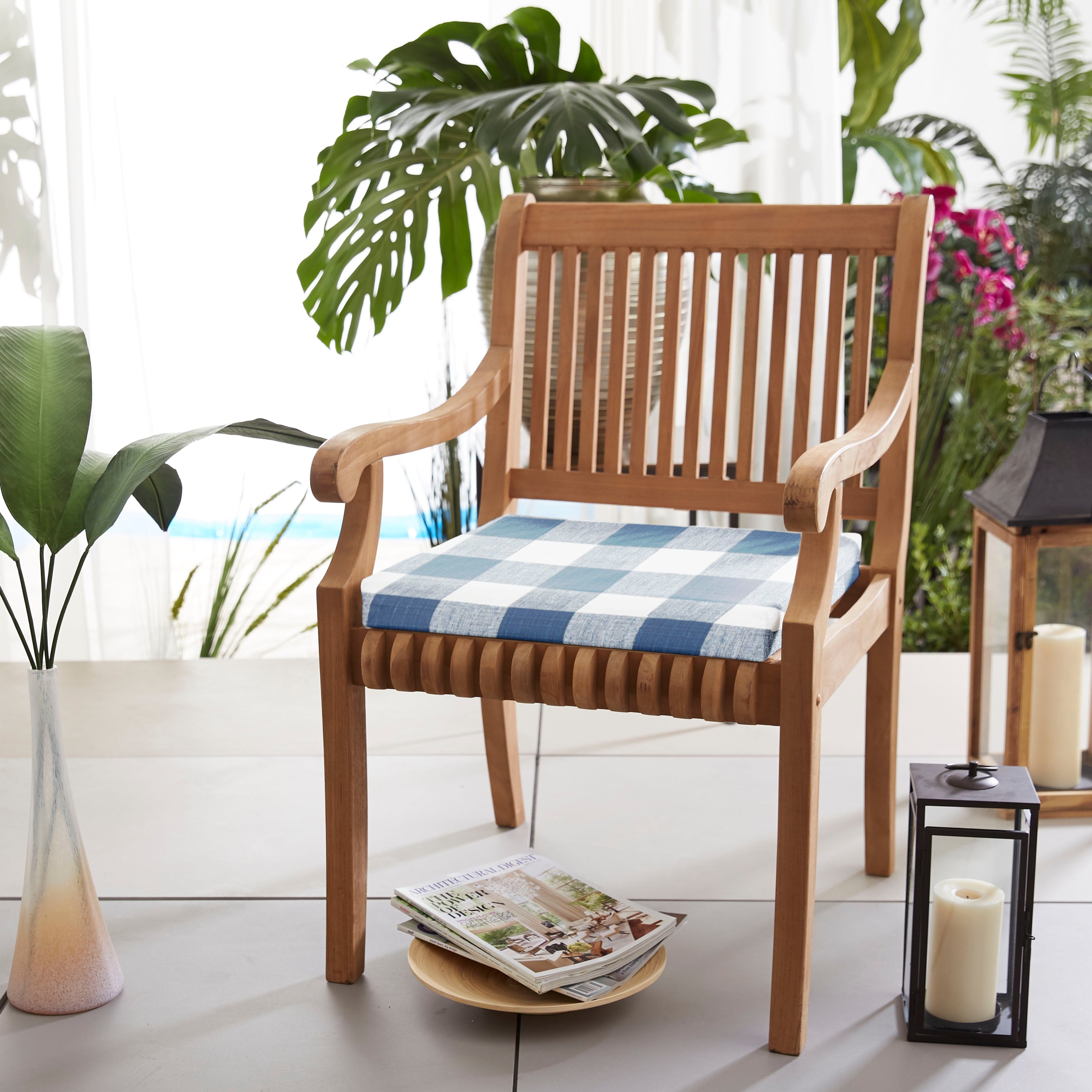Humble Haute Dark Blue Buffalo Plaid Indoor Outdoor Chair Cushion Set Of 2