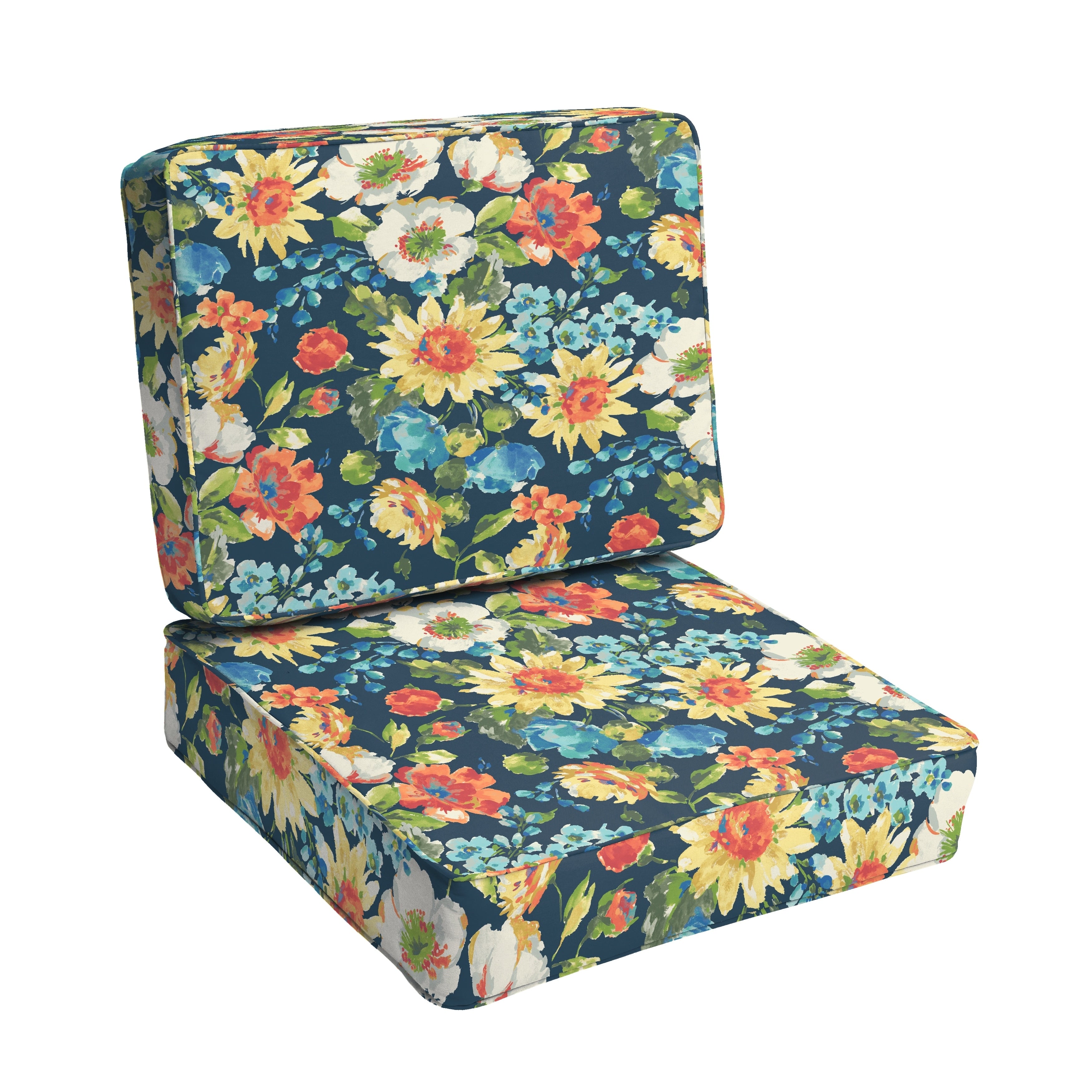 Humble Haute Indoor Outdoor Blue Multi Floral Chair Cushion Set 23.5 In W X 23 In D