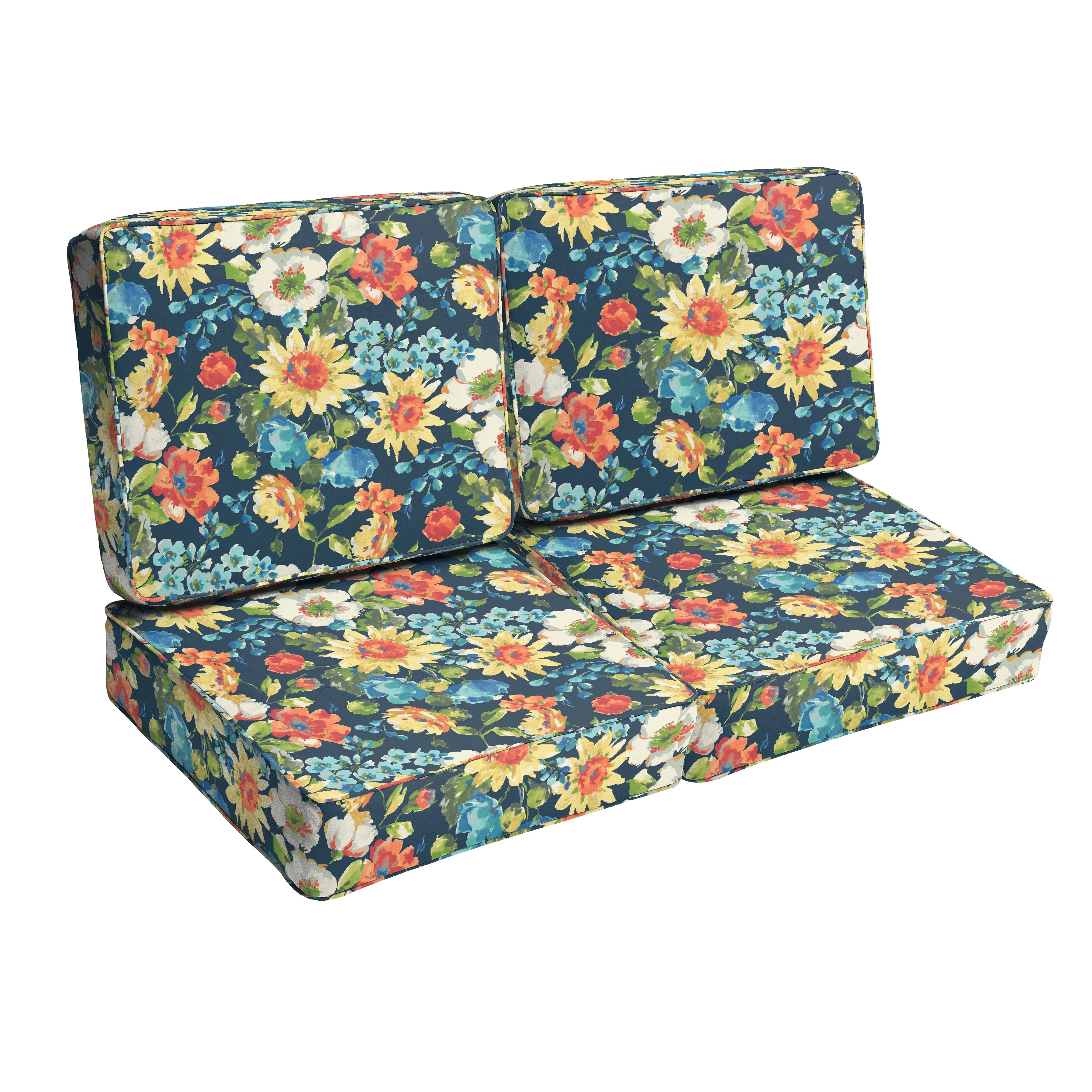 Humble Haute Indoor Outdoor Blue Multi Floral Deep Seating 4 Pc Cushion Set 47 In W X 23 In D