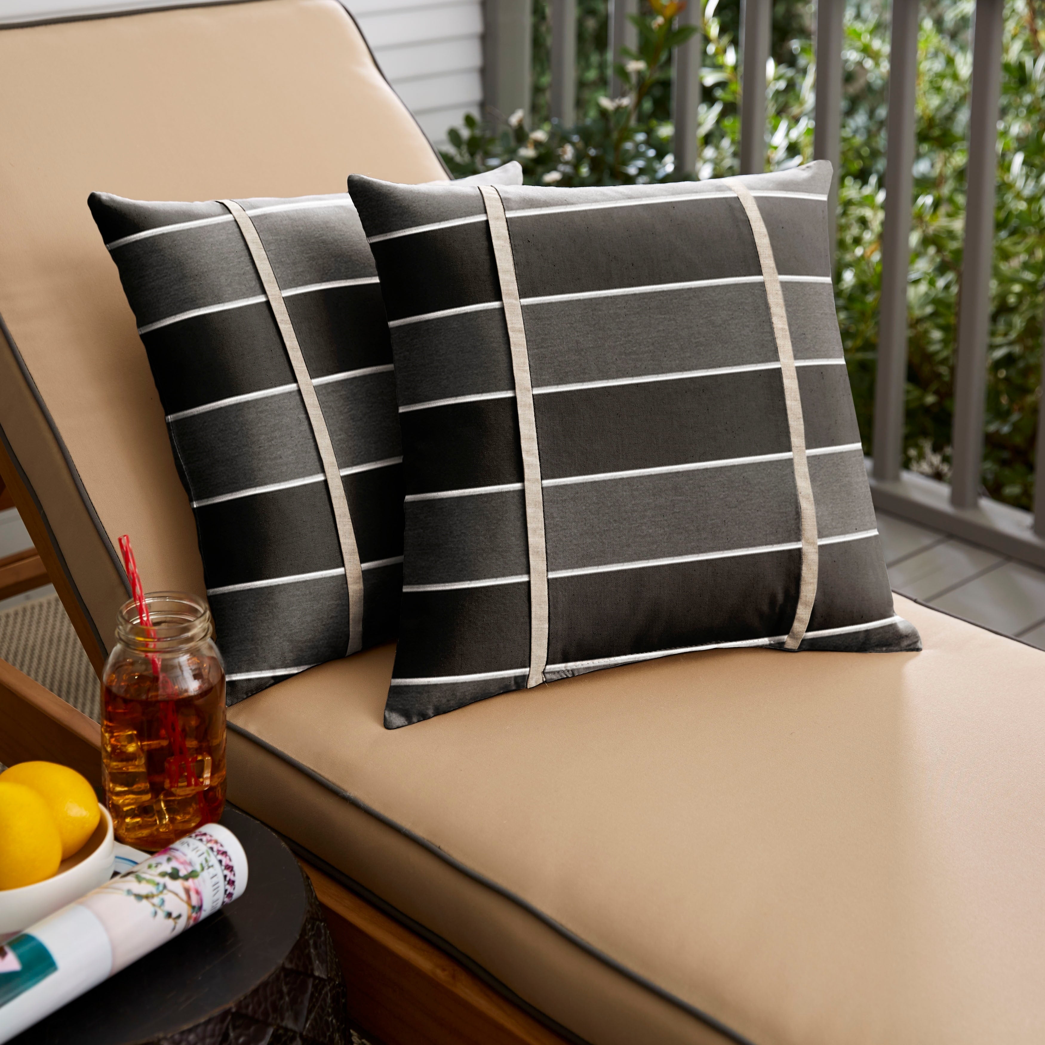 Humble Haute Sunbrella Peyton Granite And Cast Silver Small Flange Indoor Outdoor Square Pillow Set Of 2
