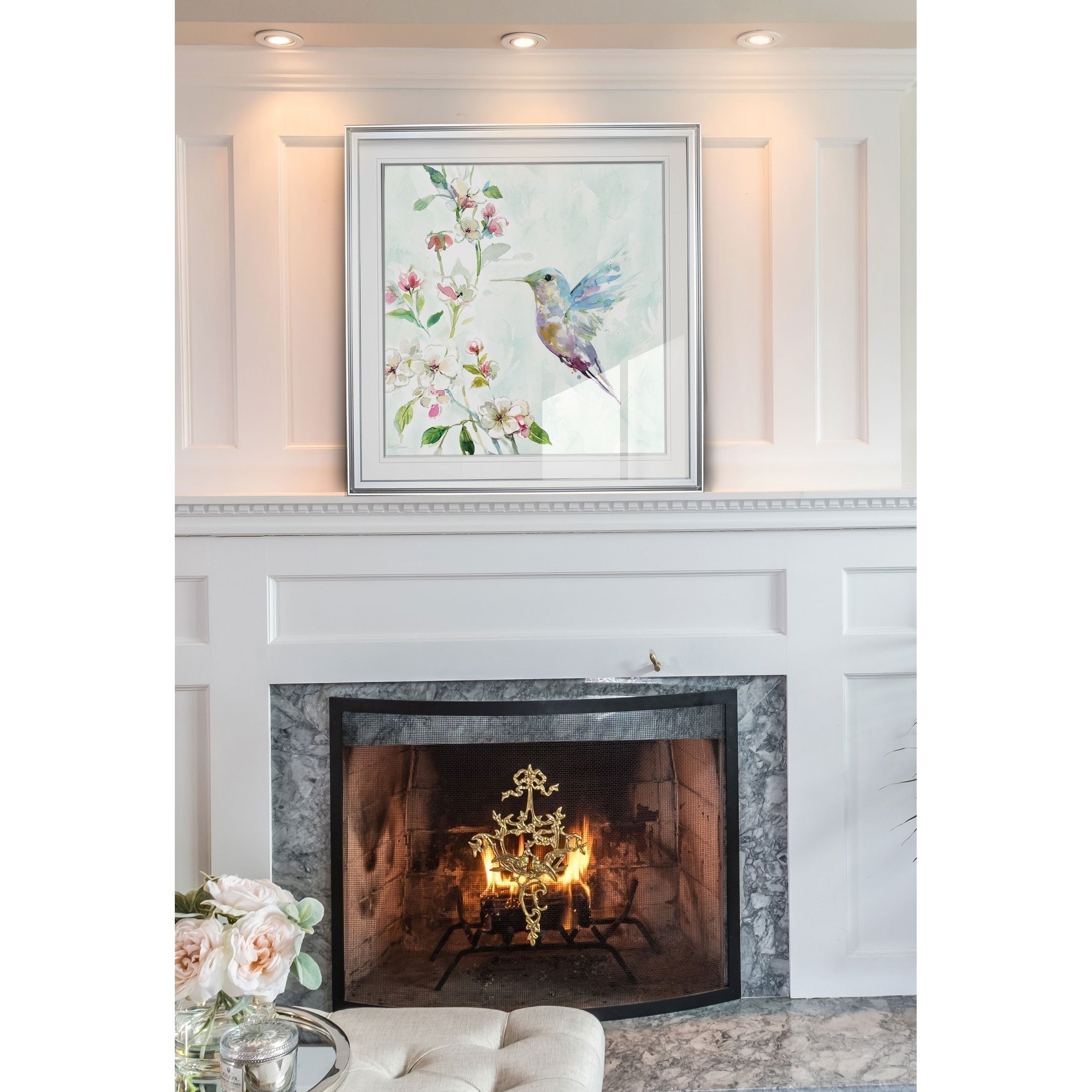 Hummingbird Ii Custom Framed Print Blue White Grey Yellow Green Silver Gold