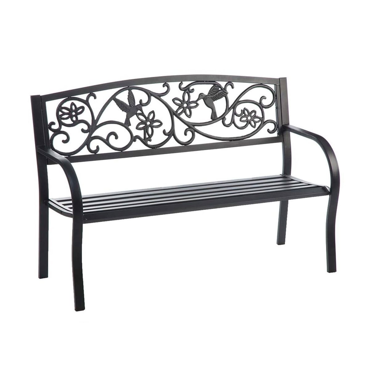Hummingbird Metal Garden Bench Black