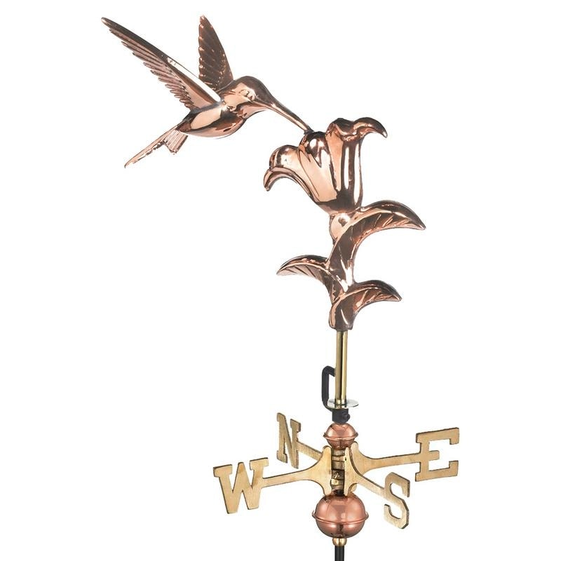 Hummingbird Pure Copper Garden Weathervane With Garden Pole By Good Directions