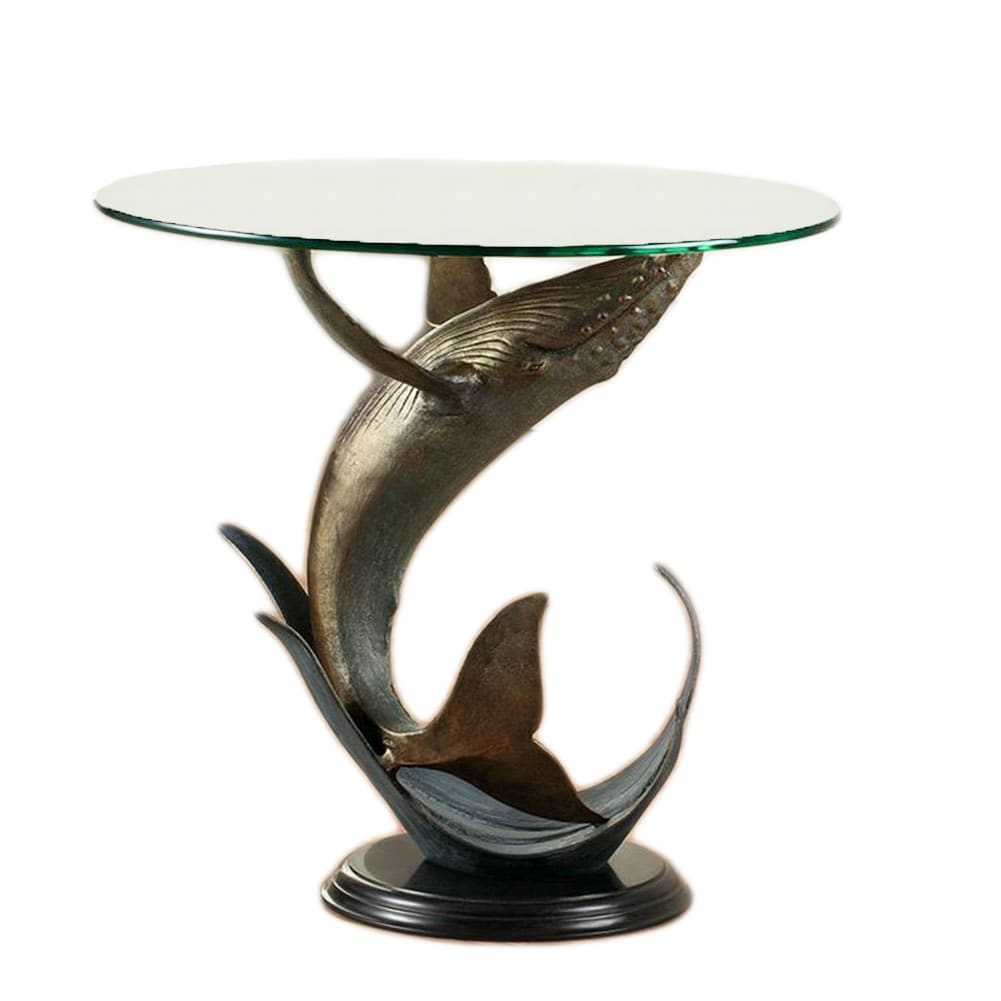 Humpback Whale Metal And Glass End Table