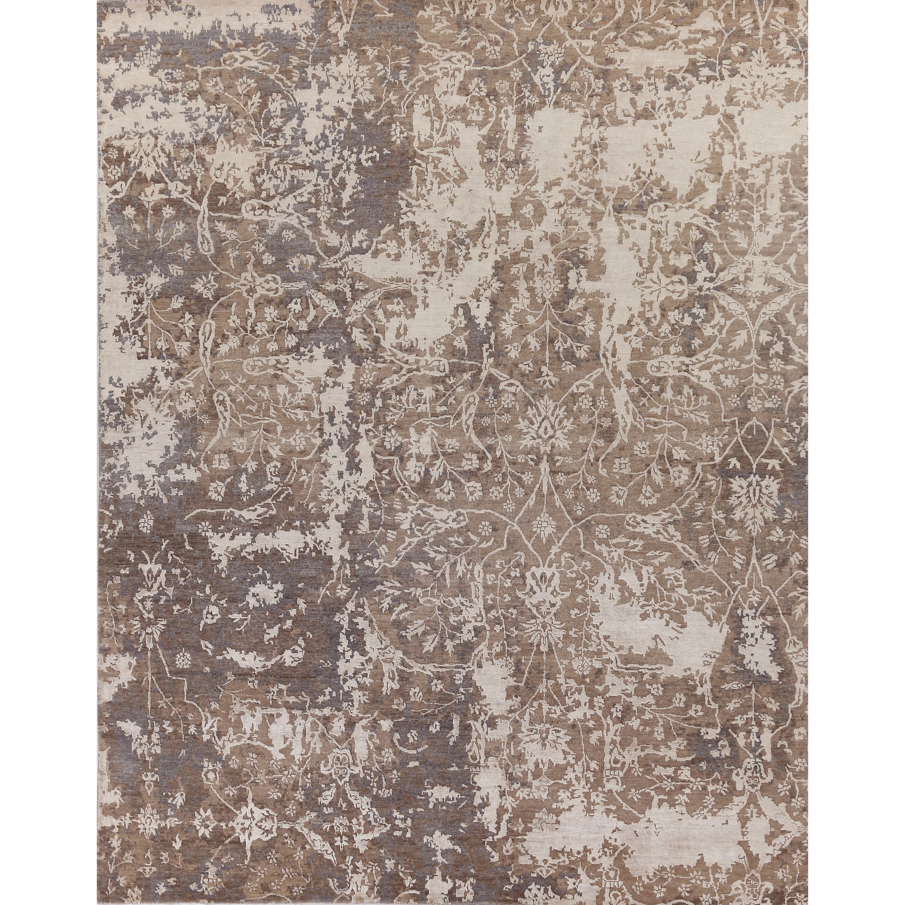 Hundley Hand Knotted Wool Bamboo Silk Silver Gray Area Rug 9 X 12