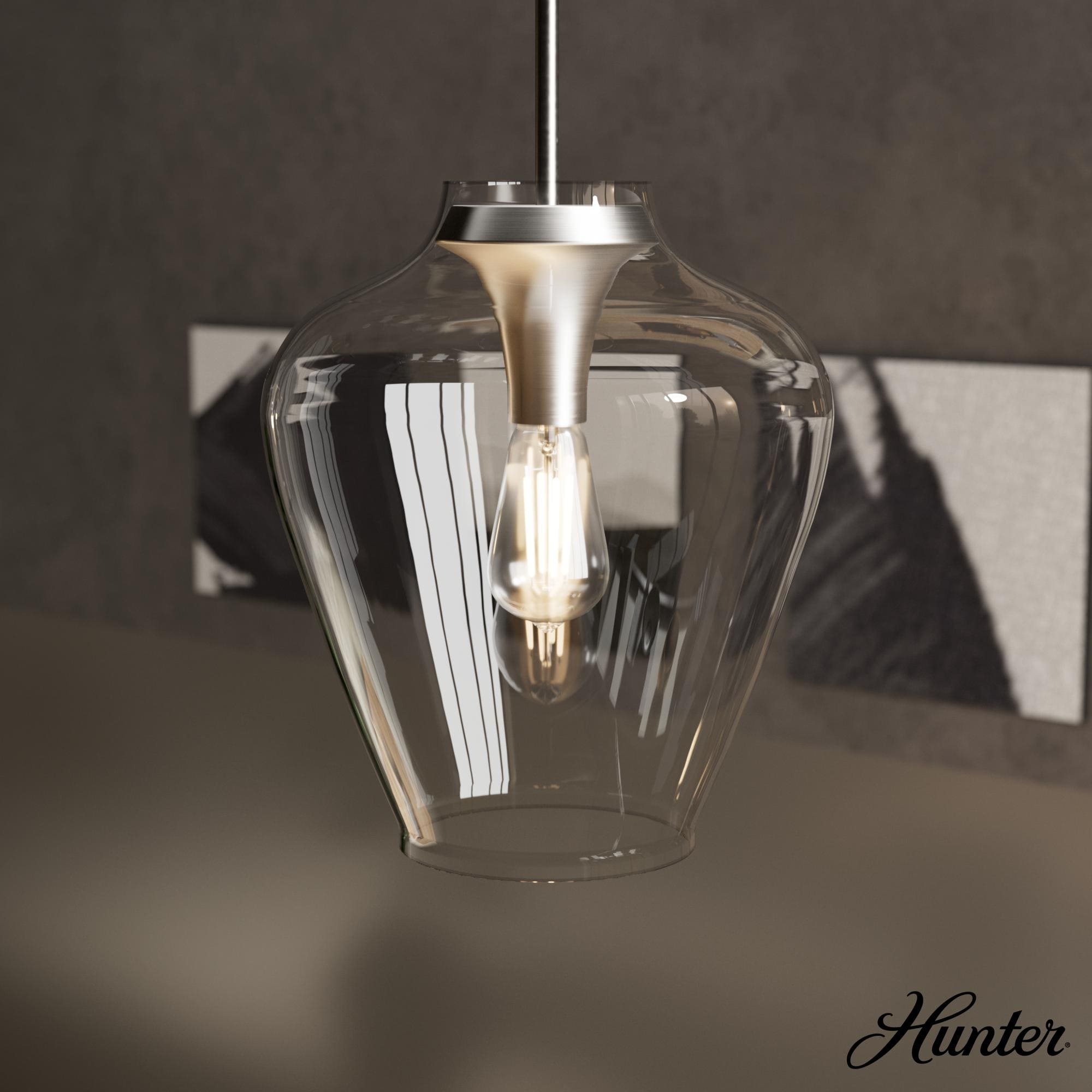 Hunter 12 Contemporary 1 Light Pendant With Clear Glass Shade