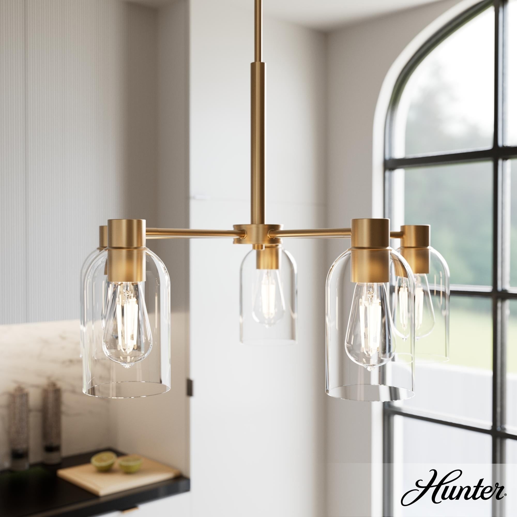 Hunter 26 5 Light Chandelier With Clear Glass Shades
