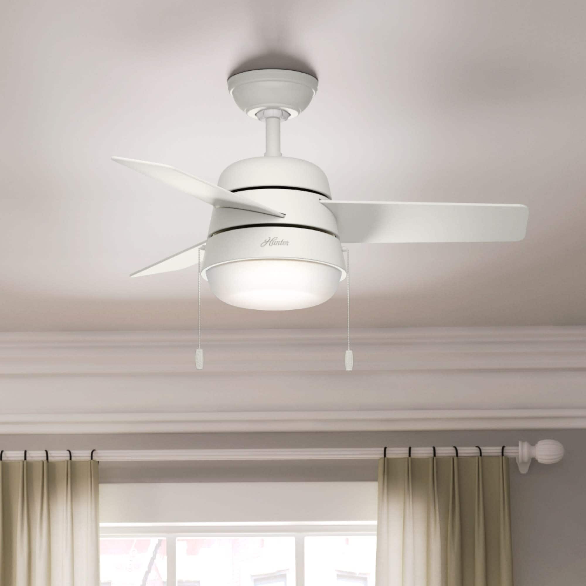 Hunter Fan Aker Fresh White 36 Inch Ceiling Fan With 3 Fresh White Natural Wood Reversible Blades