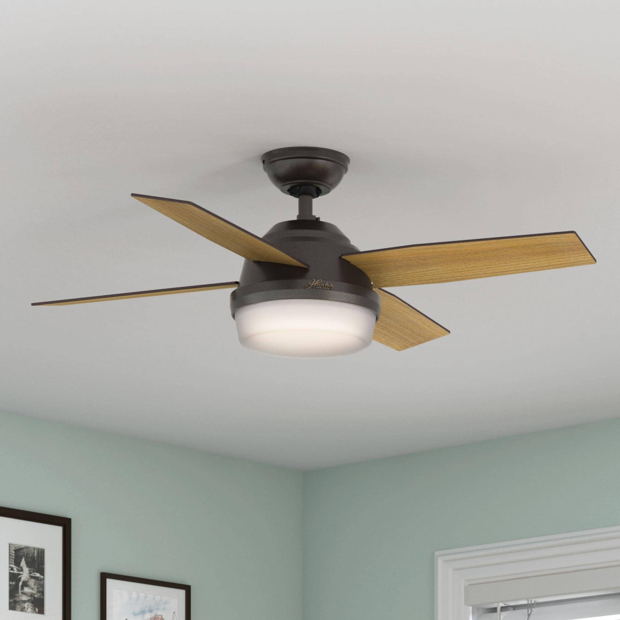 Hunter Fan Dempsey Collection Fresh White Blonde Oak 44 Inch 4 Reversible Blades Ceiling Fan