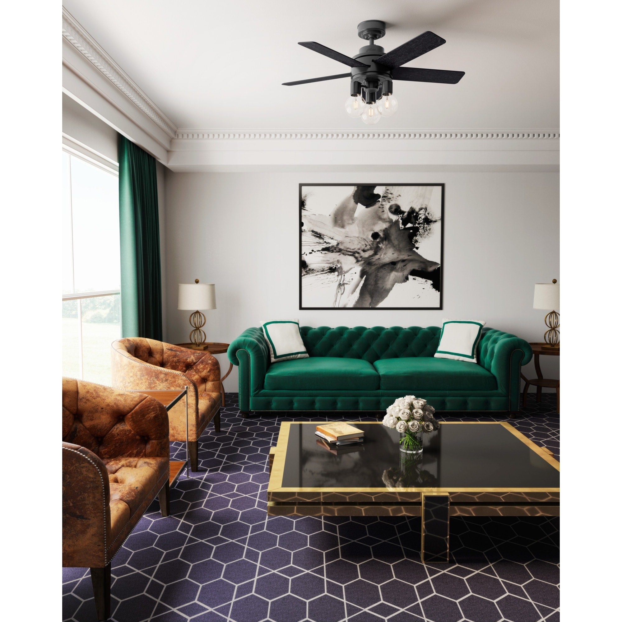 Hunter 44 Hardwick Matte Black Ceiling Fan With Led Light Kit And Remote