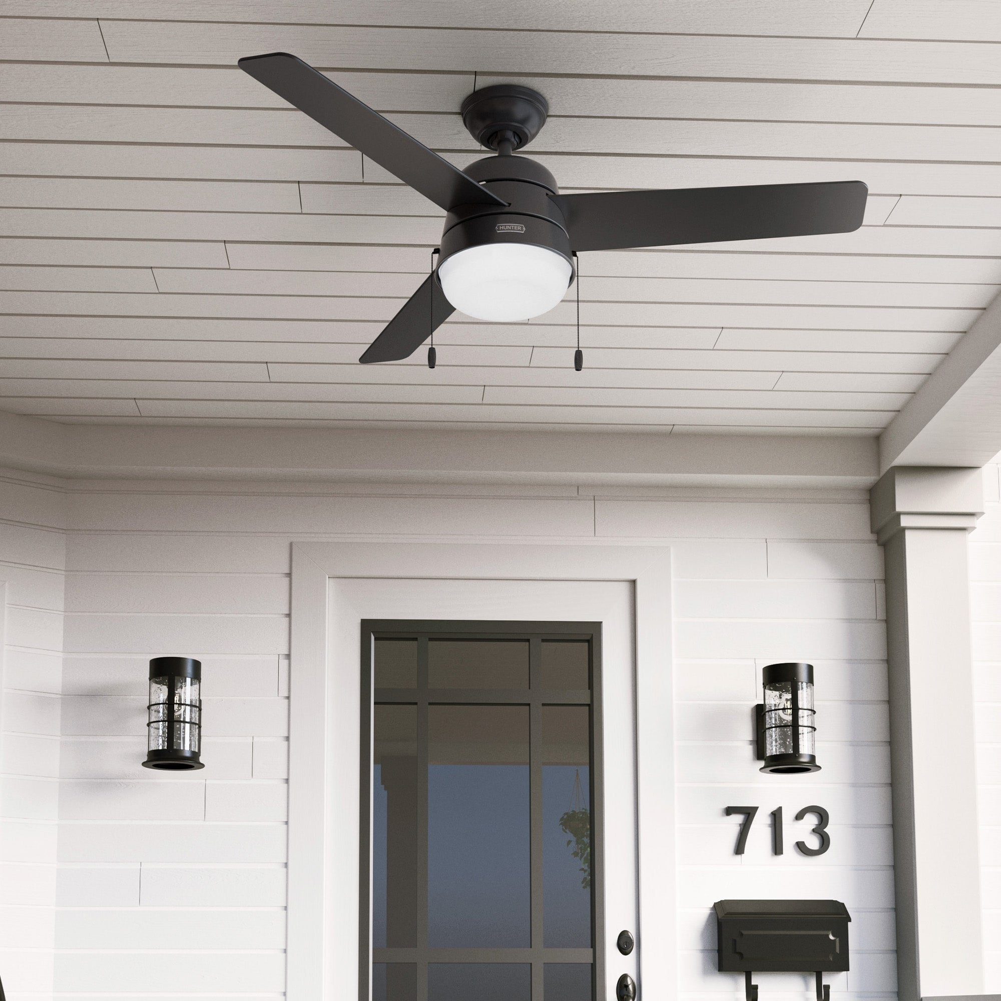 Hunter 52 Aker Outdoor Ceiling Fan With Led Light And Pull Chain