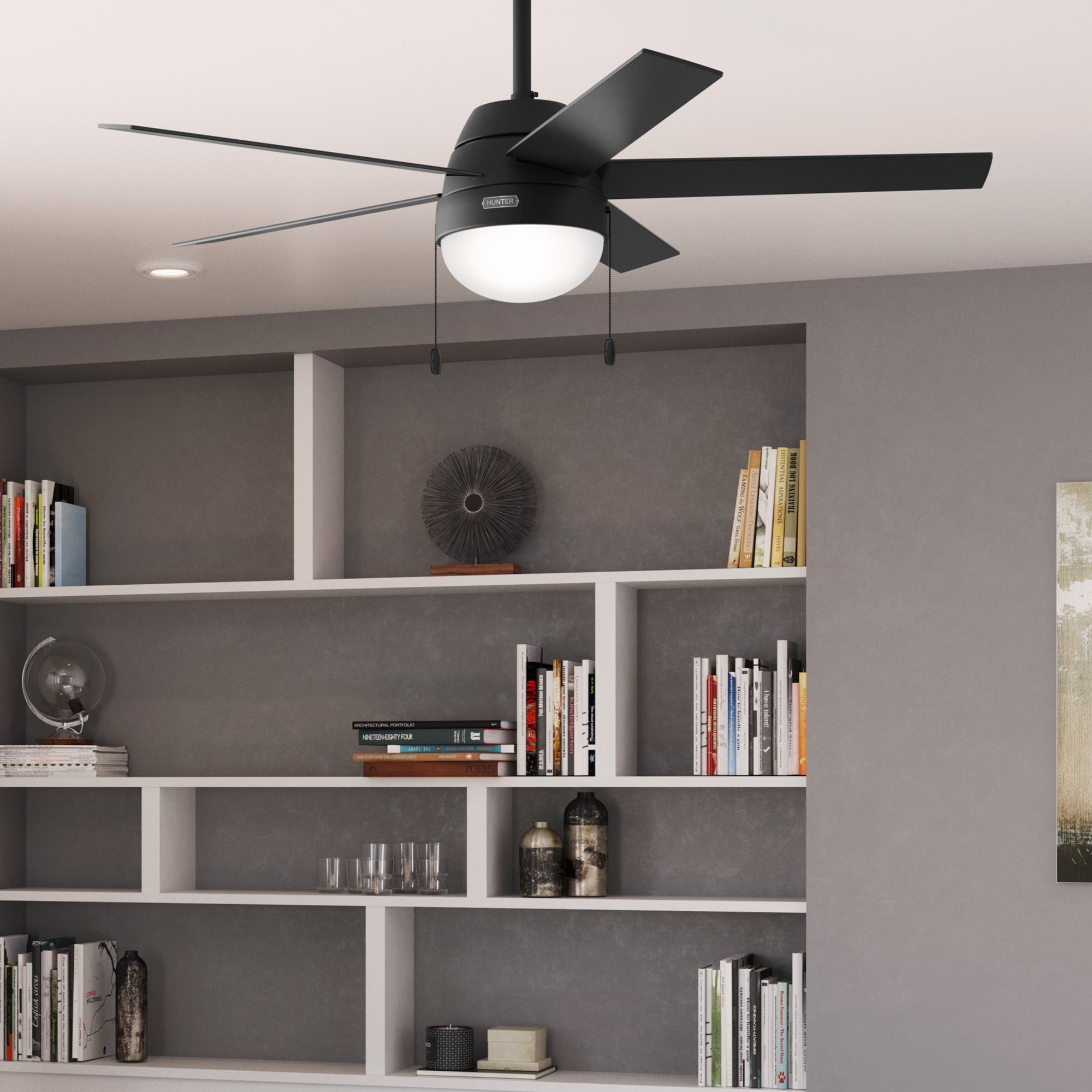 Hunter 52 Anslee Ceiling Fan With Led Light And Pull Chain Matte Silver