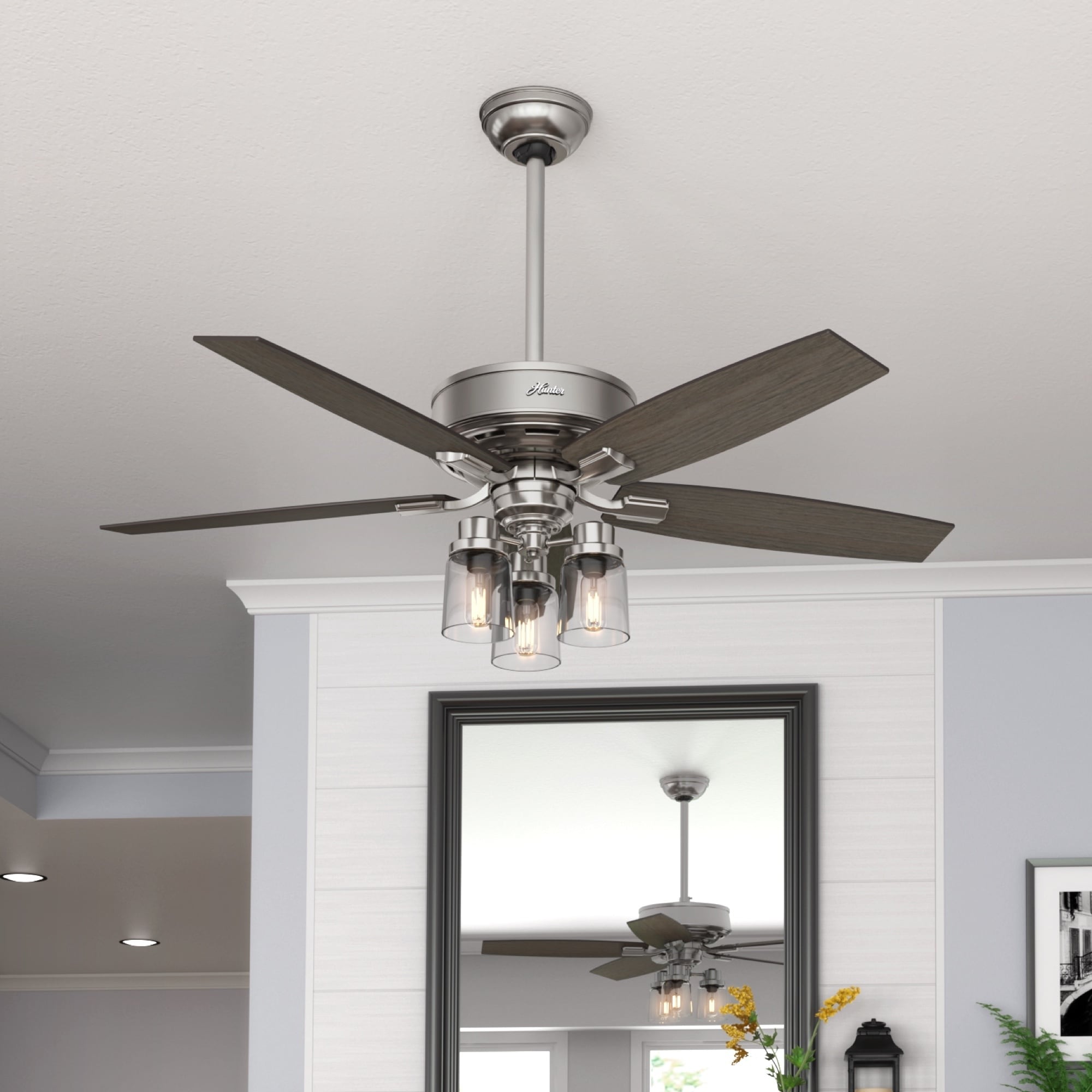 Hunter Fan 52 Bennett Brushed Nickel W 5 Gry Wlnt Gry Oak Rev Blds