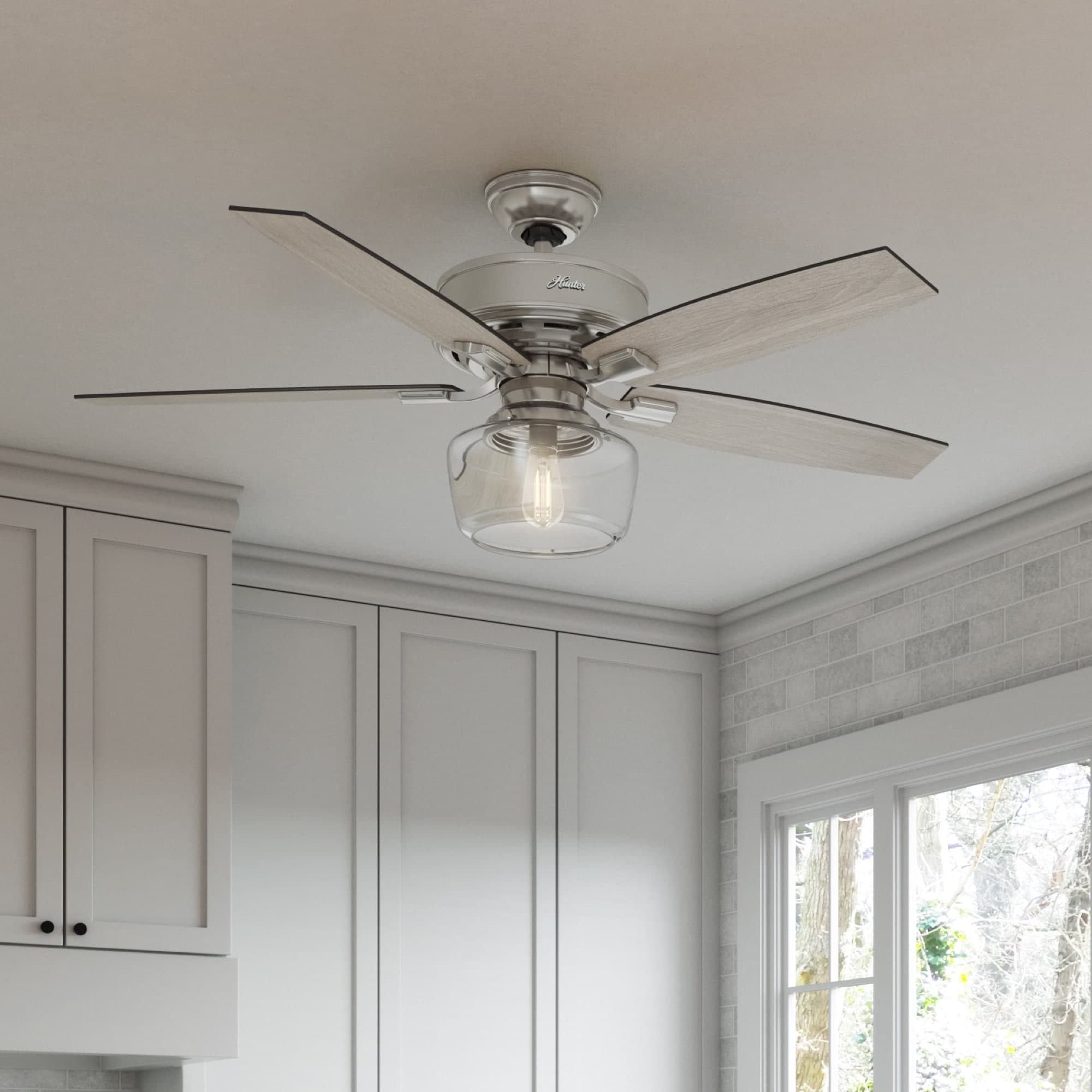 Hunter Fan 52 Bennett Brushed Nickel W 5 Gry Wlnt Gry Oak Rev Blds