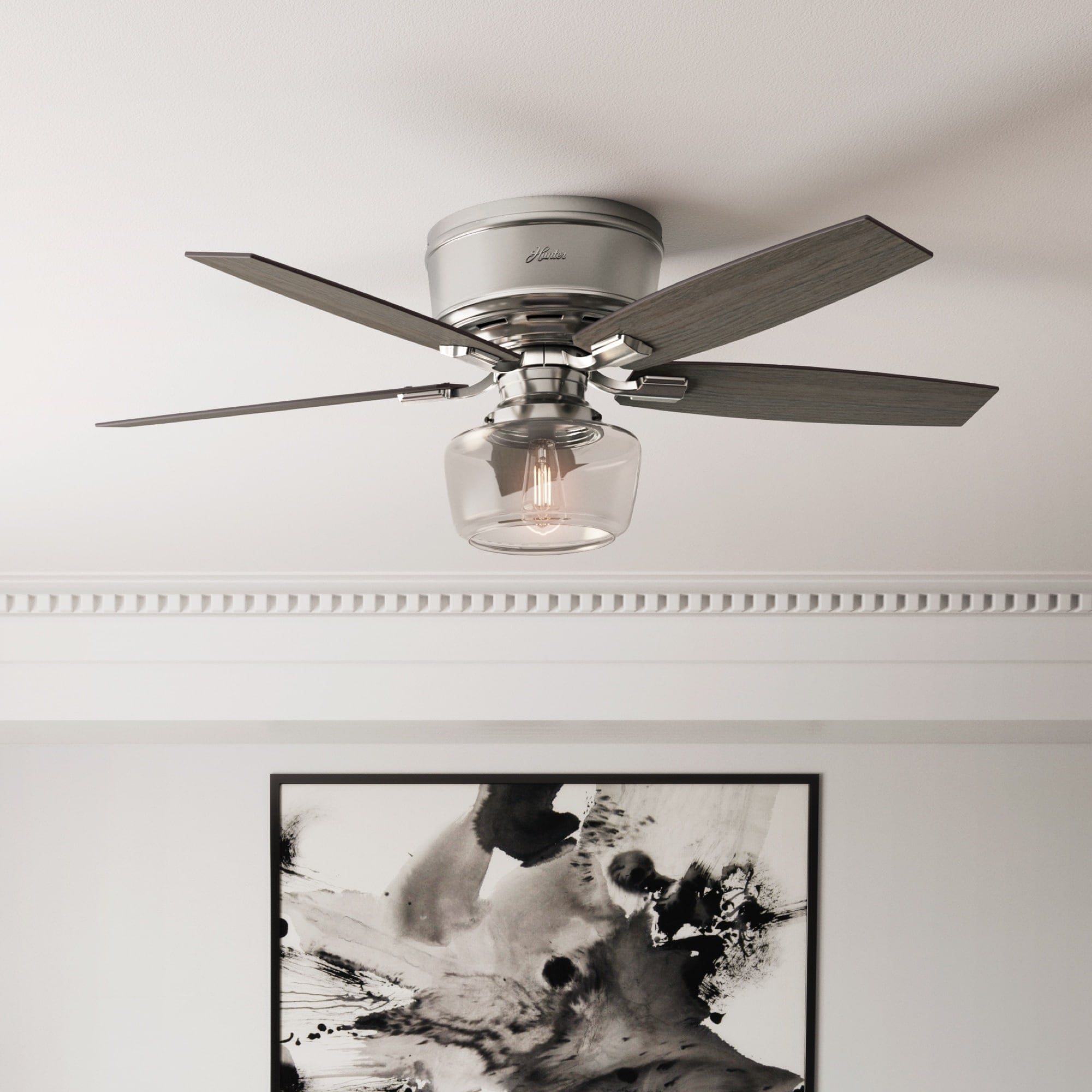 Hunter Fan 52 Bennett Brshd Nickel W 5 Gry Wlnt Lt Gry Oak Rev Blds Silver