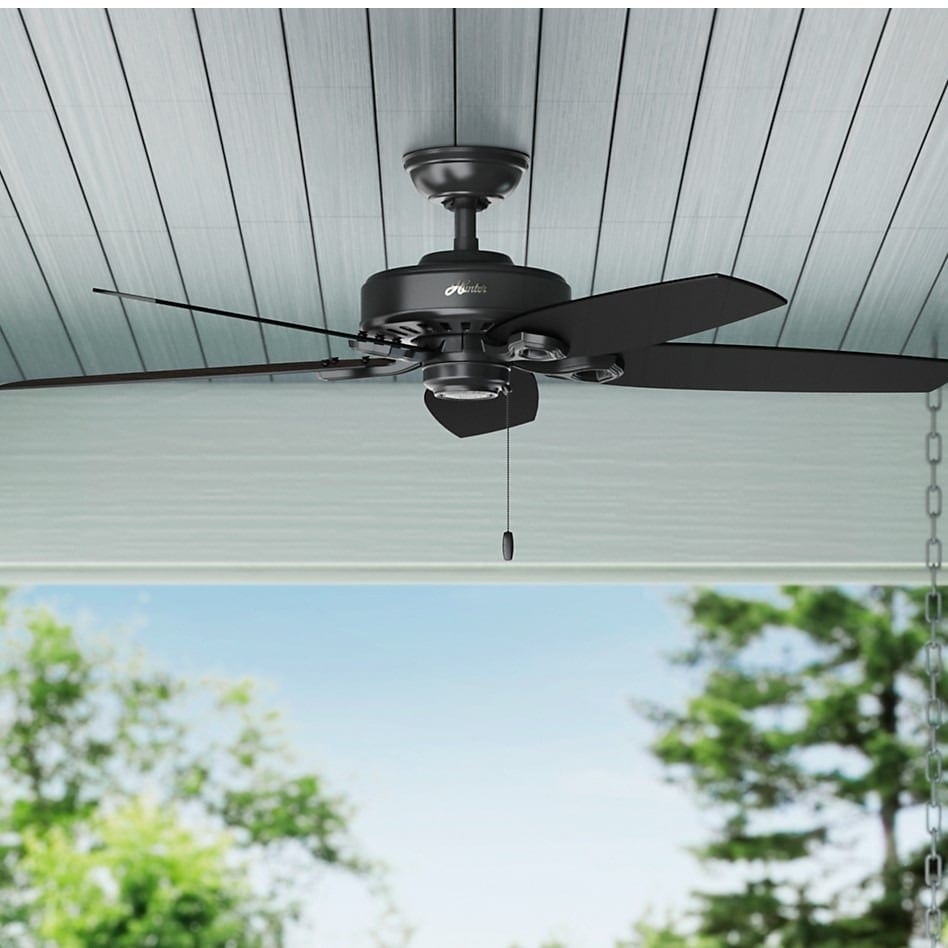 Hunter Fan Builder Elite 52 Inch Matte Black Ceiling Fan With 5 Matte Black Strained Oak Reversible Blades