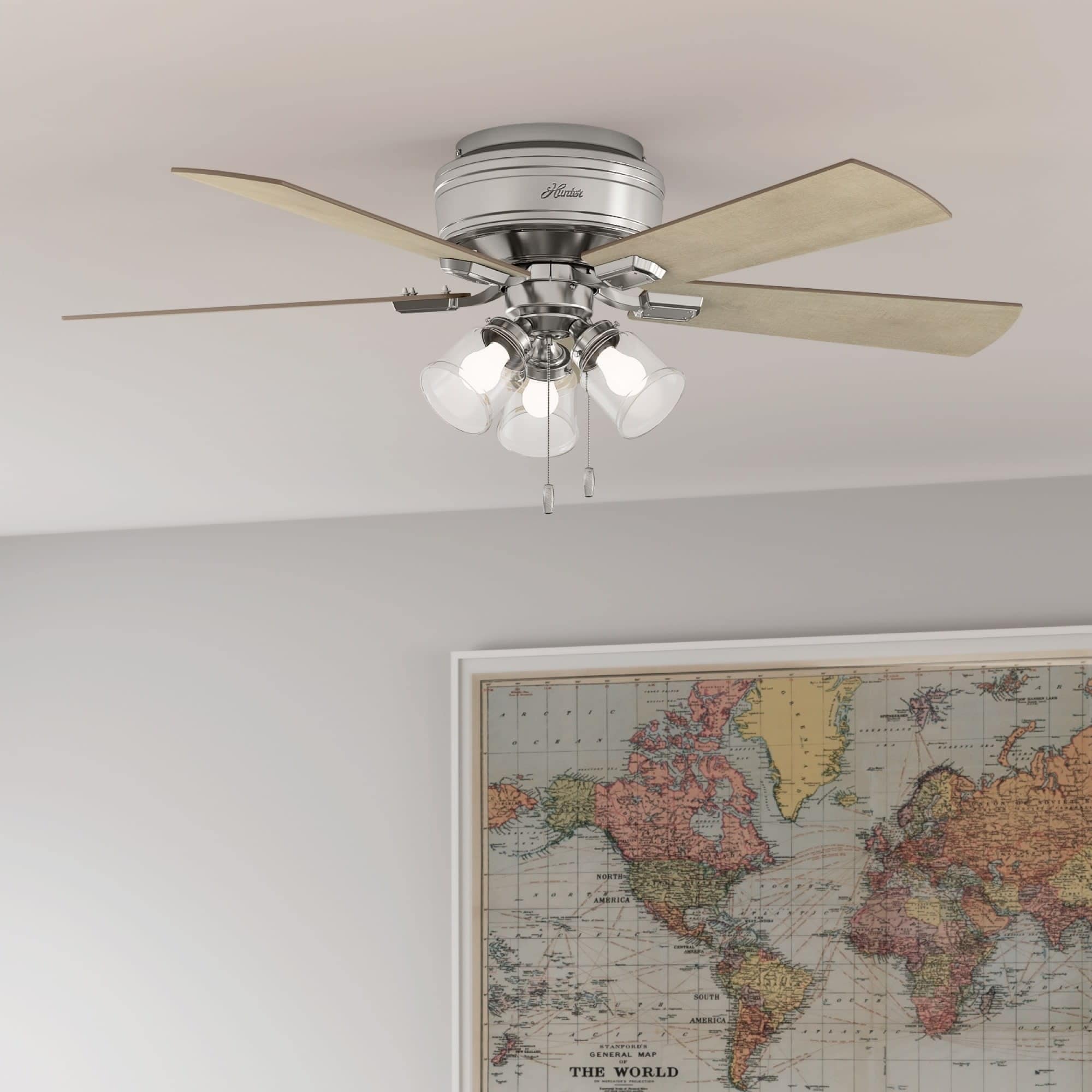 Hunter Fan 52 Crestfield Brushed Nickel W 5 Gry Pine Natl Wd Rev Blds